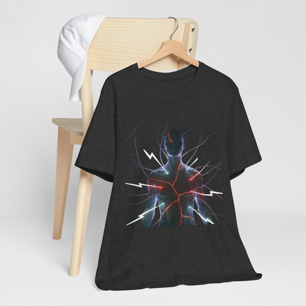 Abstract Electric Silhouette Tee — Futuristic Lightning Graphic T-Shirt