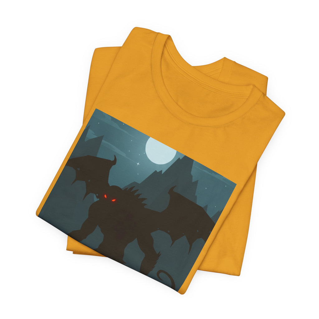 Cthulhu Nightscape T-Shirt — Lovecraftian Monster Tee with Glowing Red Eyes