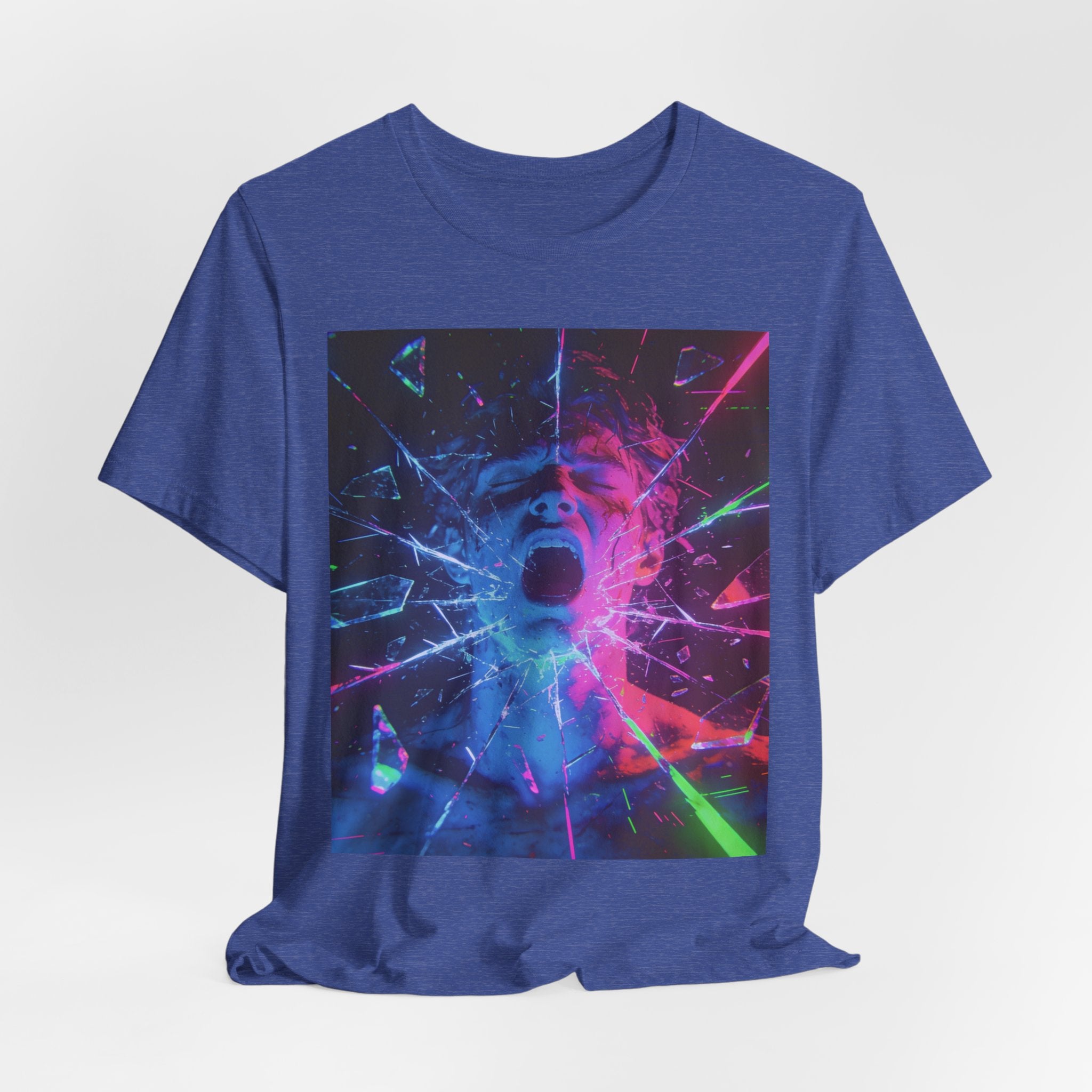 Psychedelic Shattered Portrait Tee – Neon Vaporwave Graphic T-Shirt