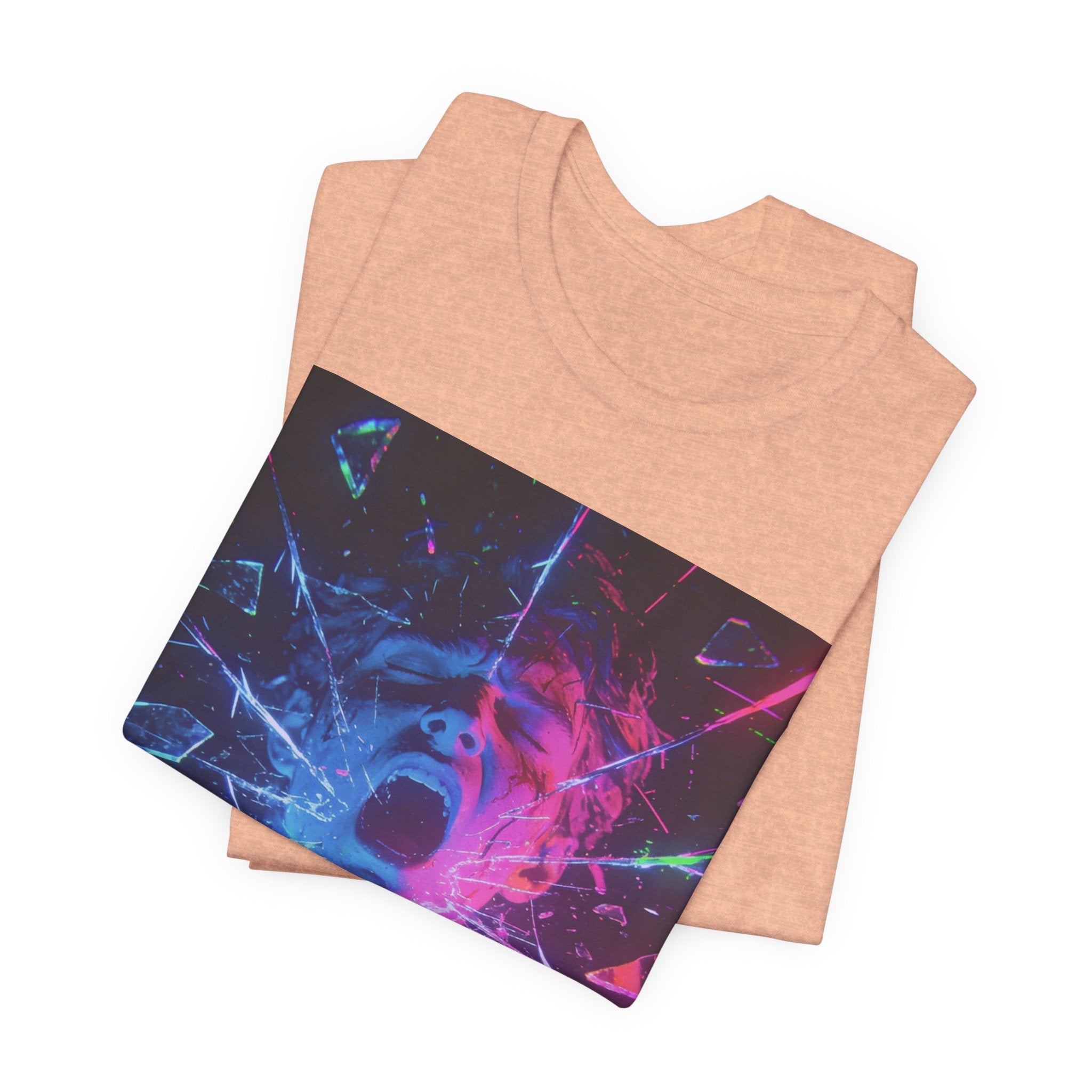 Psychedelic Shattered Portrait Tee – Neon Vaporwave Graphic T-Shirt