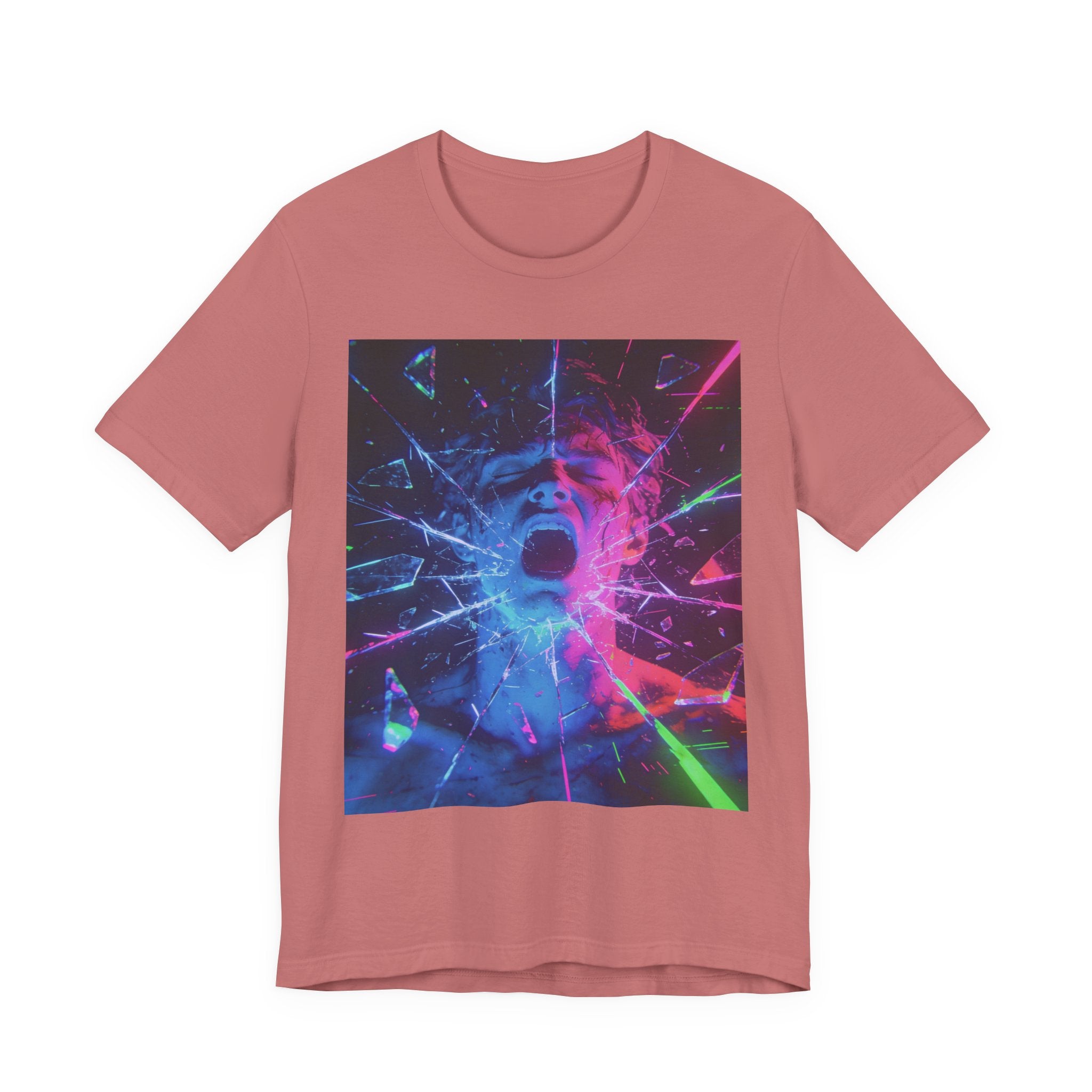 Psychedelic Shattered Portrait Tee – Neon Vaporwave Graphic T-Shirt