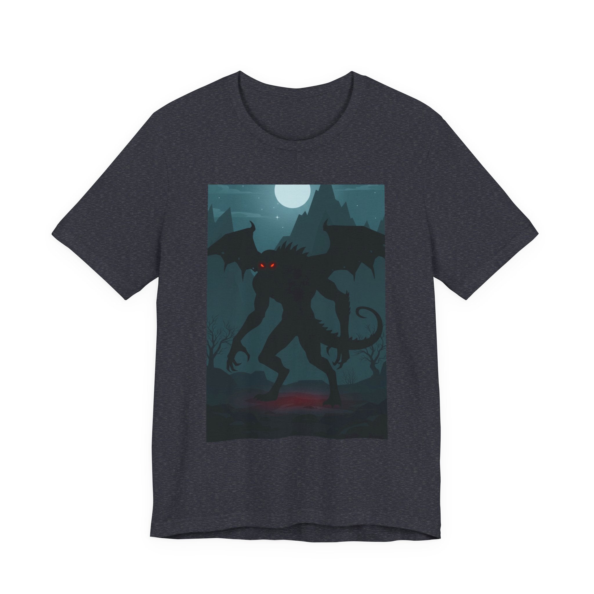 Cthulhu Nightscape T-Shirt — Lovecraftian Monster Tee with Glowing Red Eyes