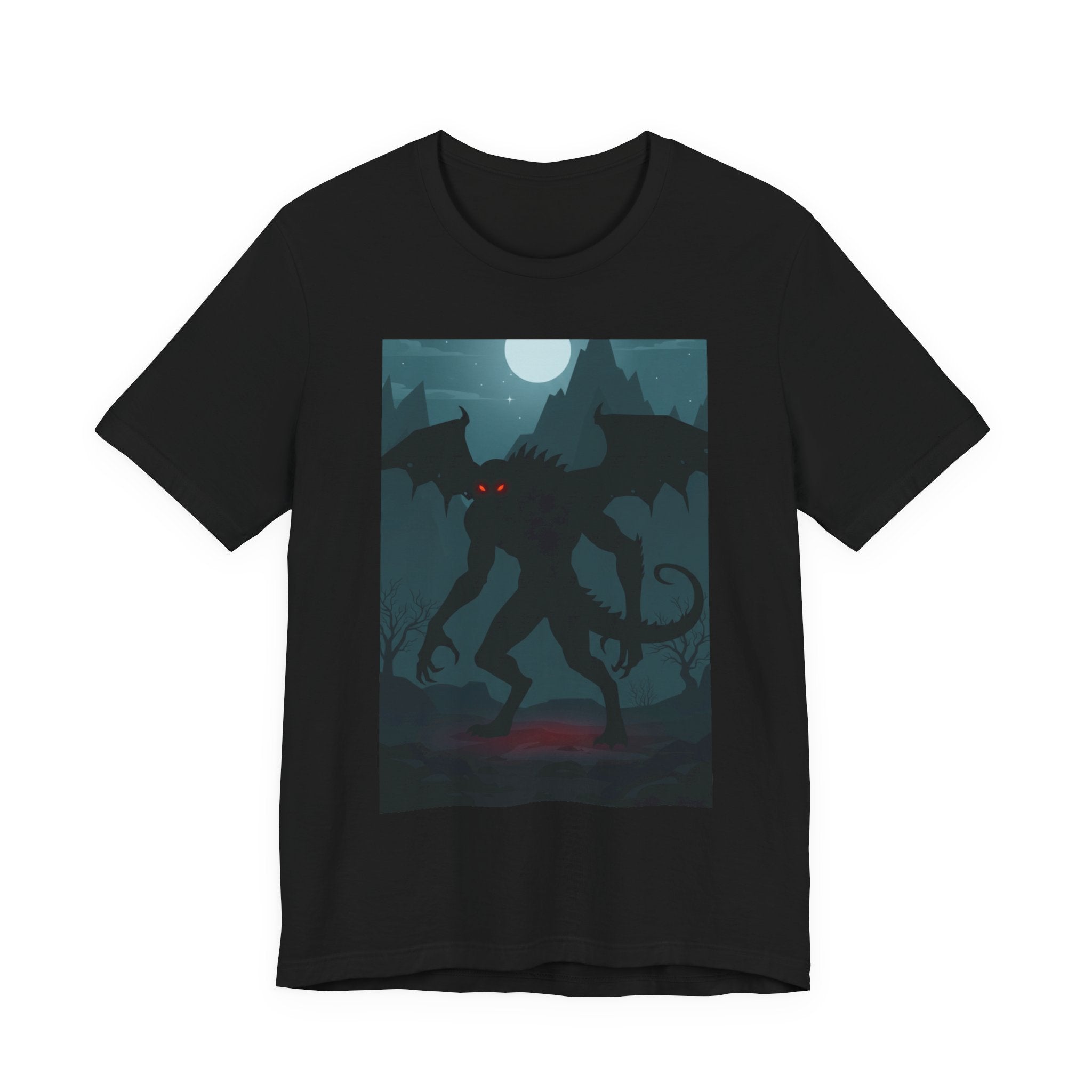 Cthulhu Nightscape T-Shirt — Lovecraftian Monster Tee with Glowing Red Eyes
