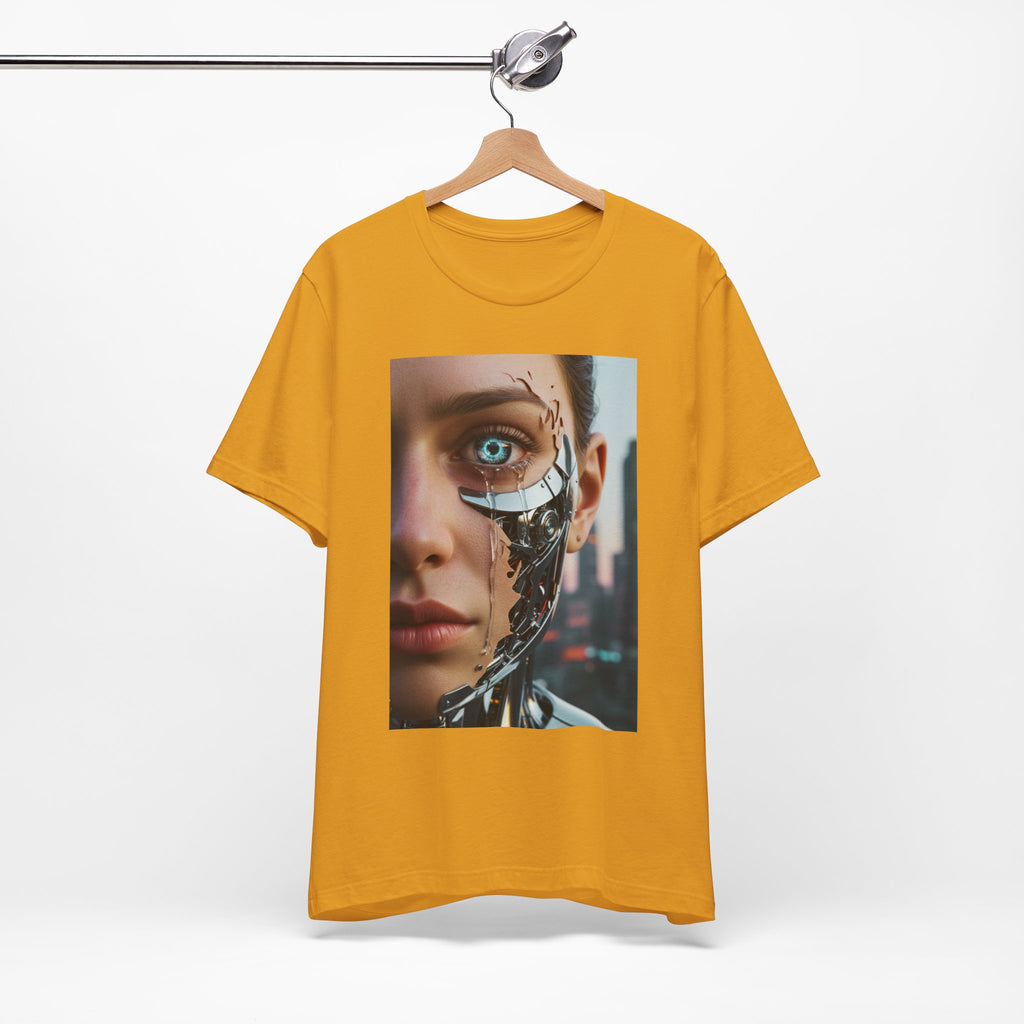 Cyborg Portrait T‑Shirt — Futuristic Android Face Graphic Tee
