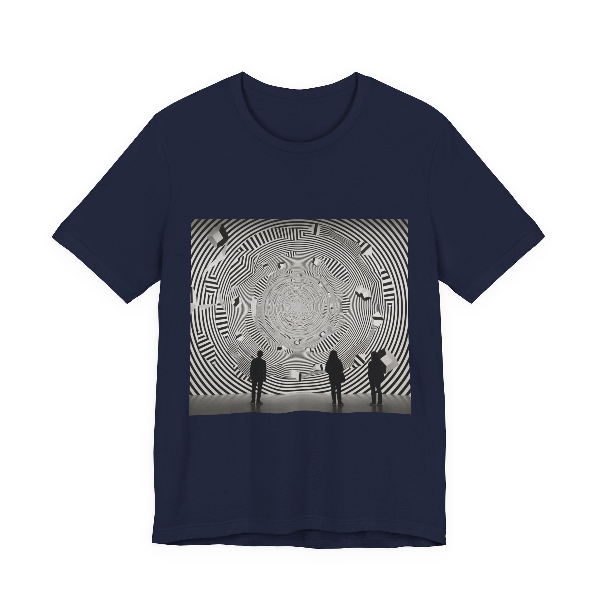 Optical Illusion Band Tee — Silhouette Crowd Spiral Concert Graphic T-Shirt