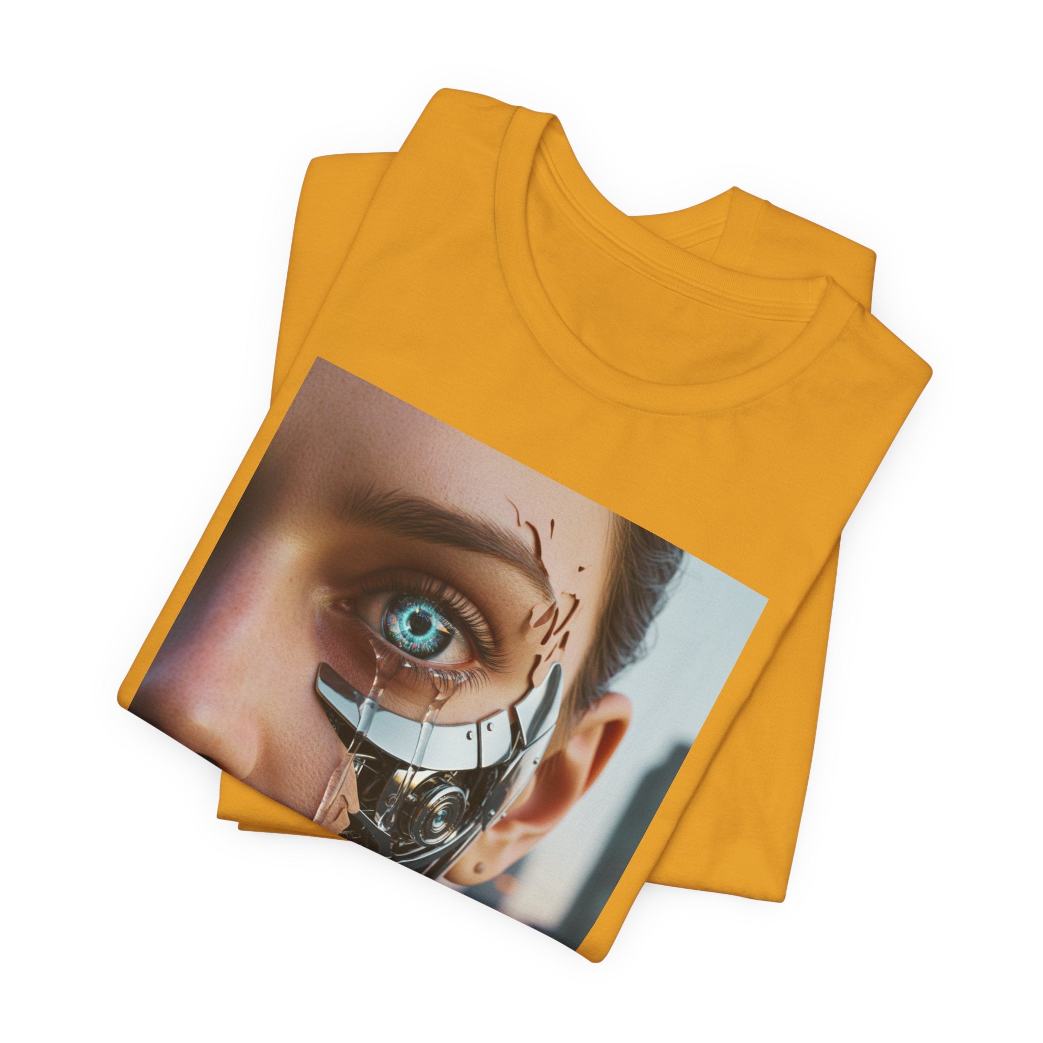 Cyborg Portrait T‑Shirt — Futuristic Android Face Graphic Tee