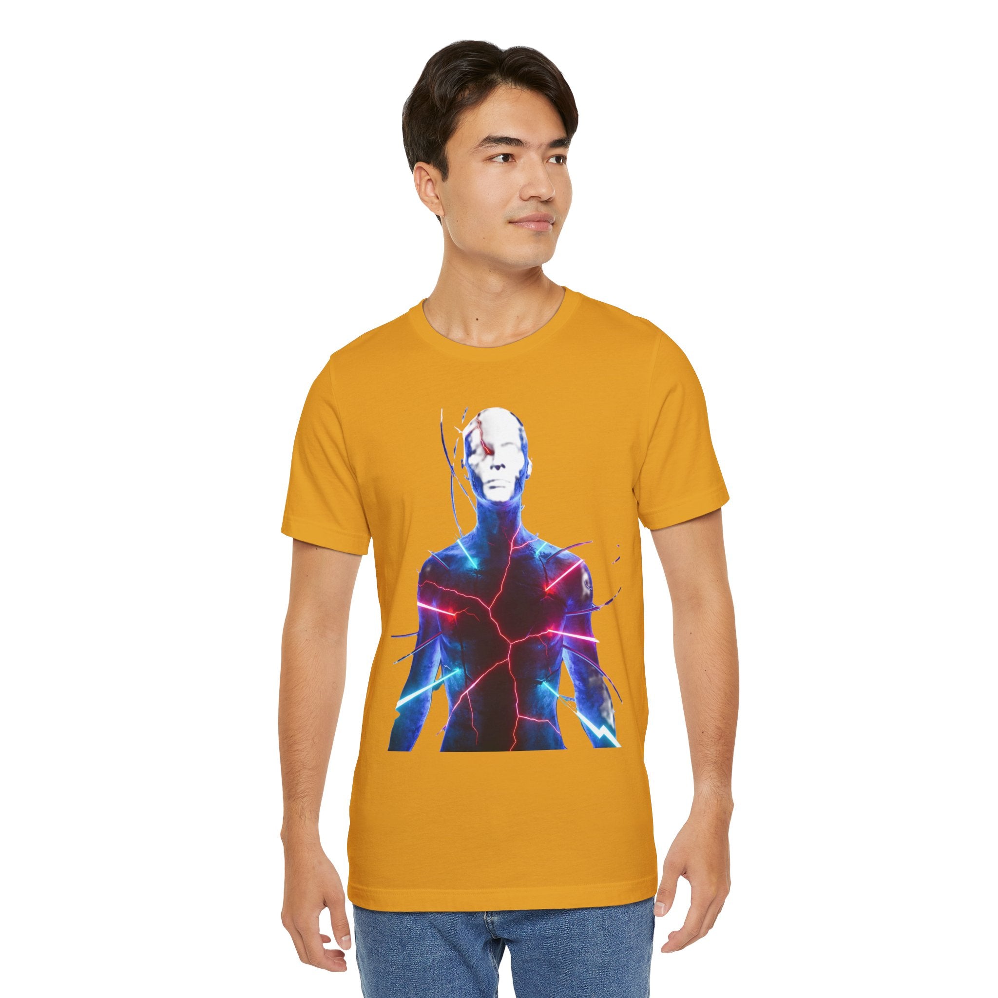 Electric Human Silhouette Tee — Neon Lightning Graphic T‑Shirt