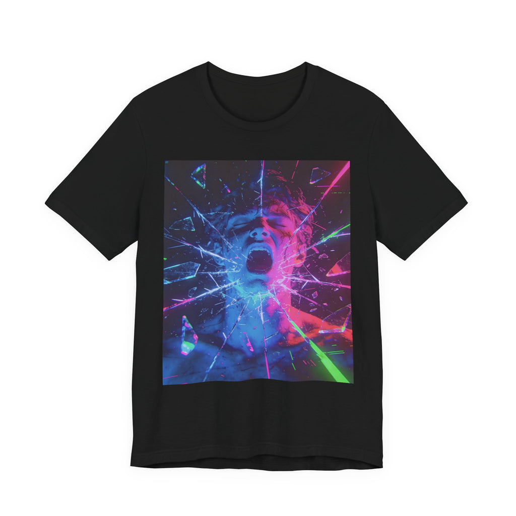 Psychedelic Shattered Portrait Tee – Neon Vaporwave Graphic T-Shirt