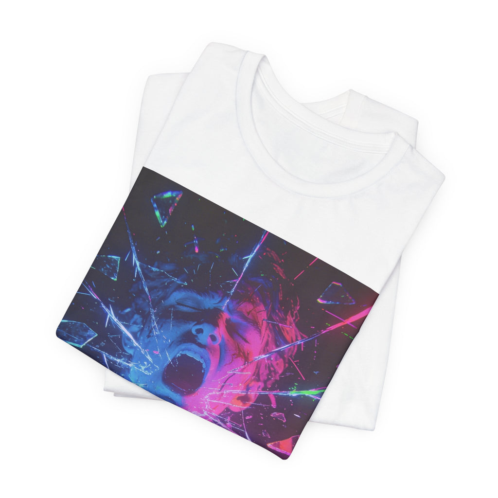 Psychedelic Shattered Portrait Tee – Neon Vaporwave Graphic T-Shirt