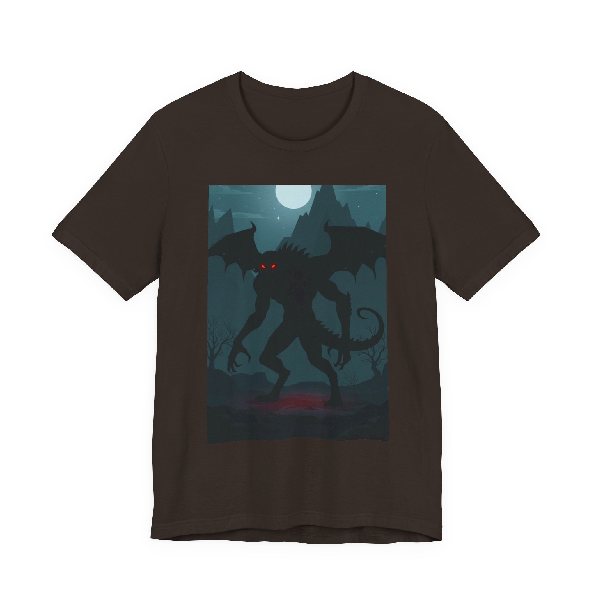 Cthulhu Nightscape T-Shirt — Lovecraftian Monster Tee with Glowing Red Eyes