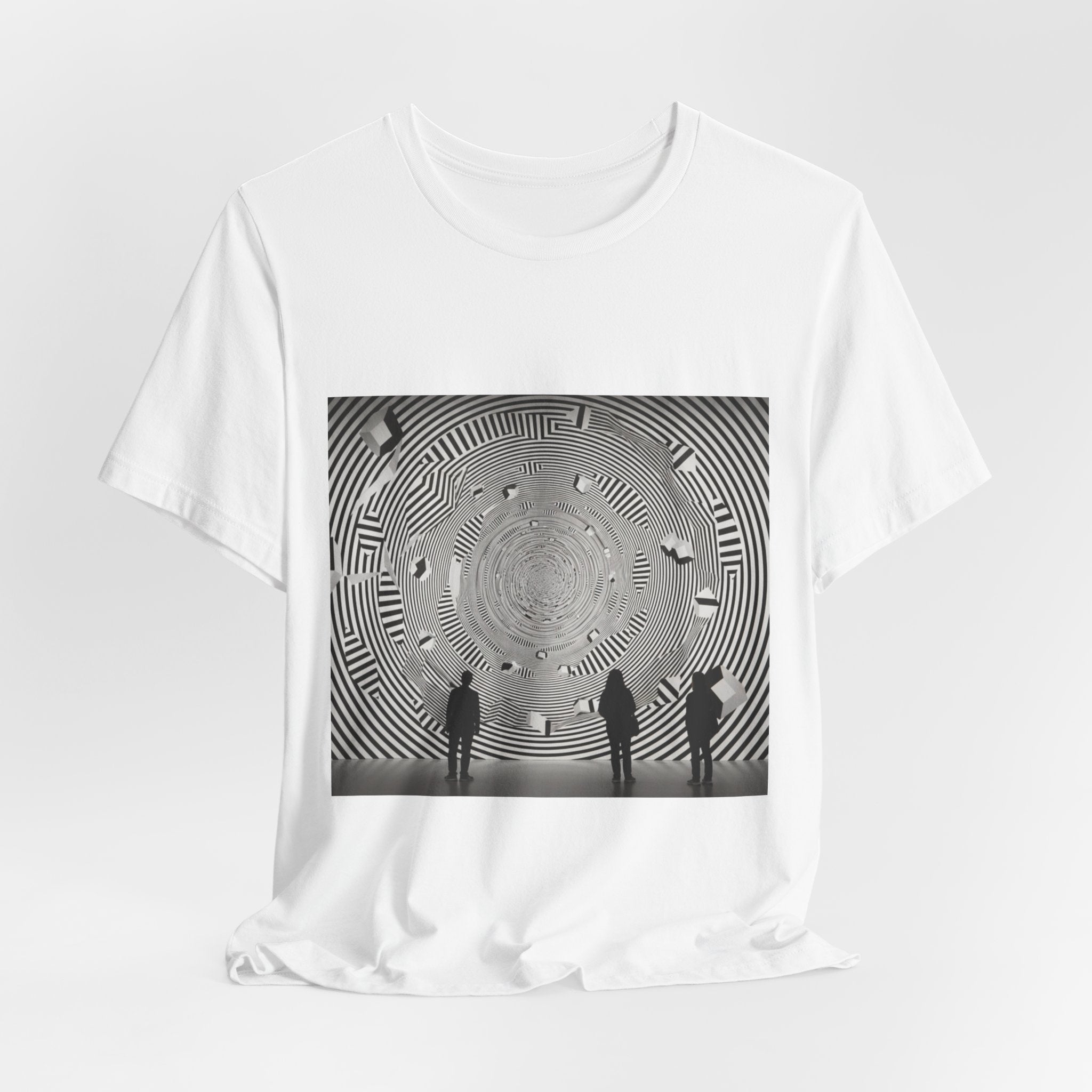 Optical Illusion Band Tee — Silhouette Crowd Spiral Concert Graphic T-Shirt