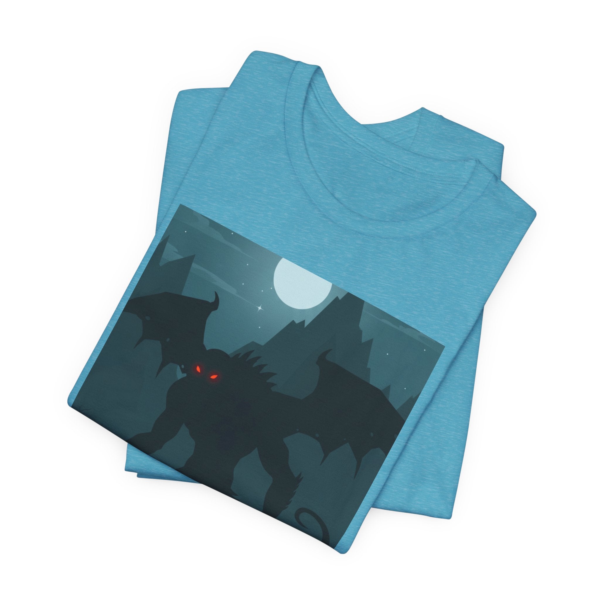 Cthulhu Nightscape T-Shirt — Lovecraftian Monster Tee with Glowing Red Eyes