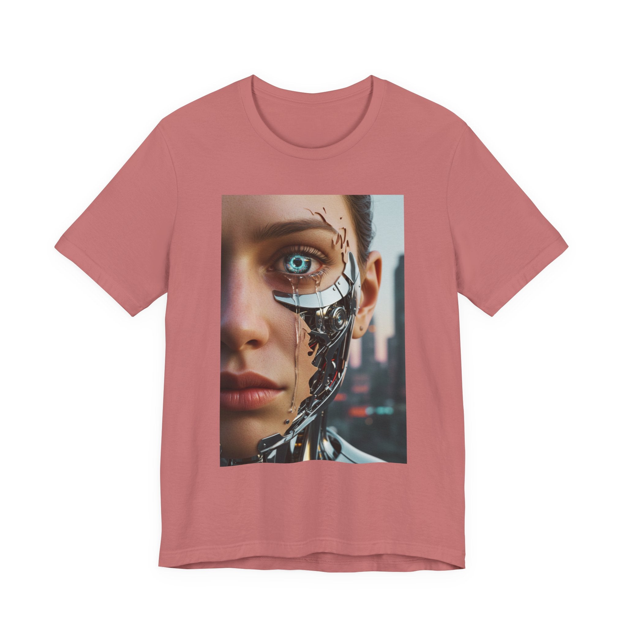 Cyborg Portrait T‑Shirt — Futuristic Android Face Graphic Tee