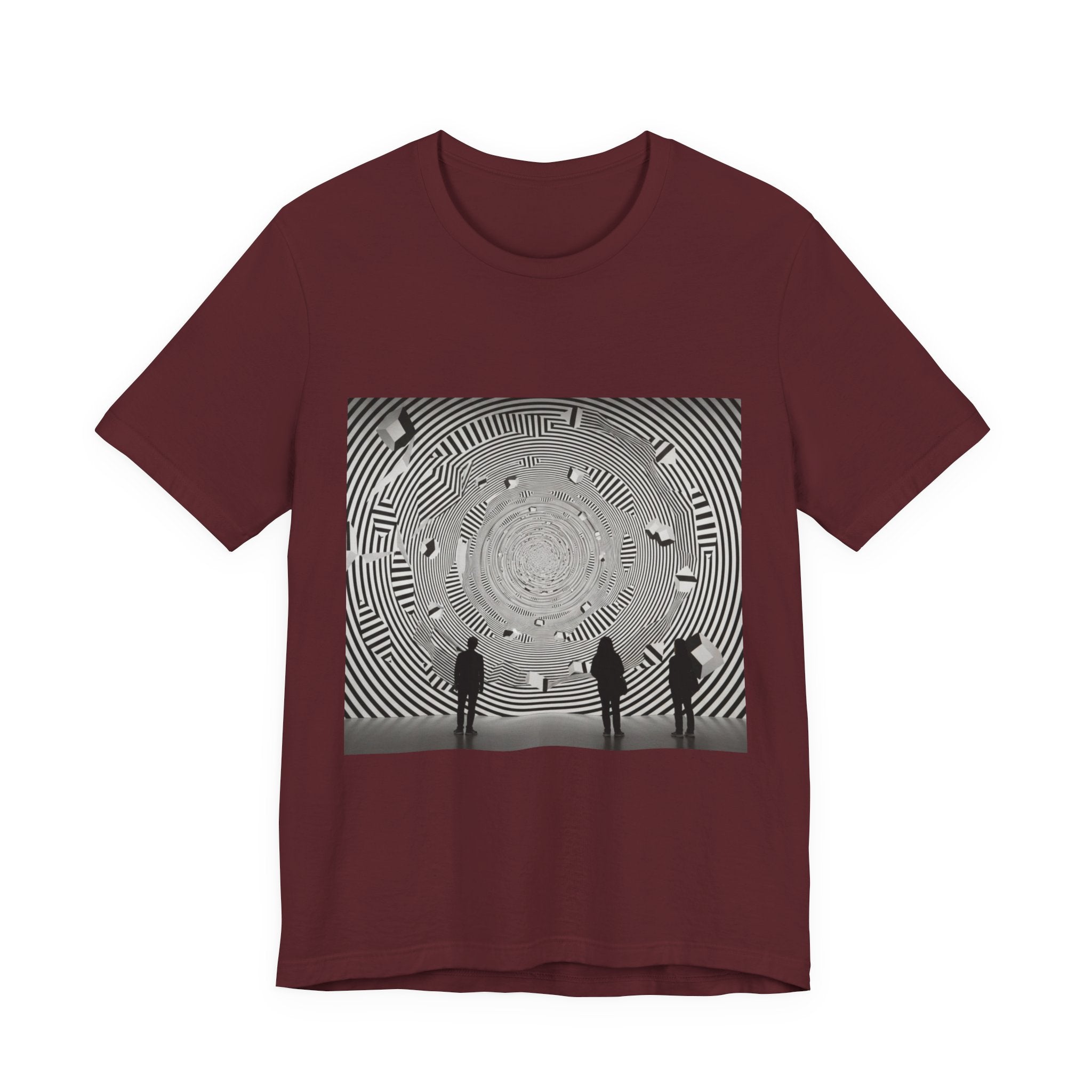 Optical Illusion Band Tee — Silhouette Crowd Spiral Concert Graphic T-Shirt