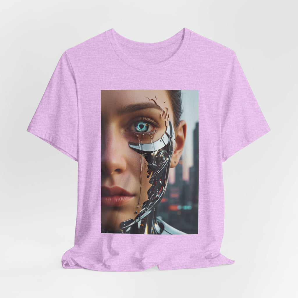 Cyborg Portrait T‑Shirt — Futuristic Android Face Graphic Tee