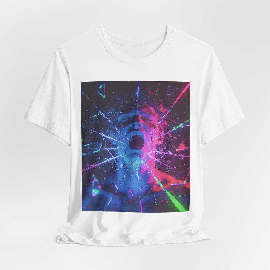Psychedelic Shattered Portrait Tee – Neon Vaporwave Graphic T-Shirt