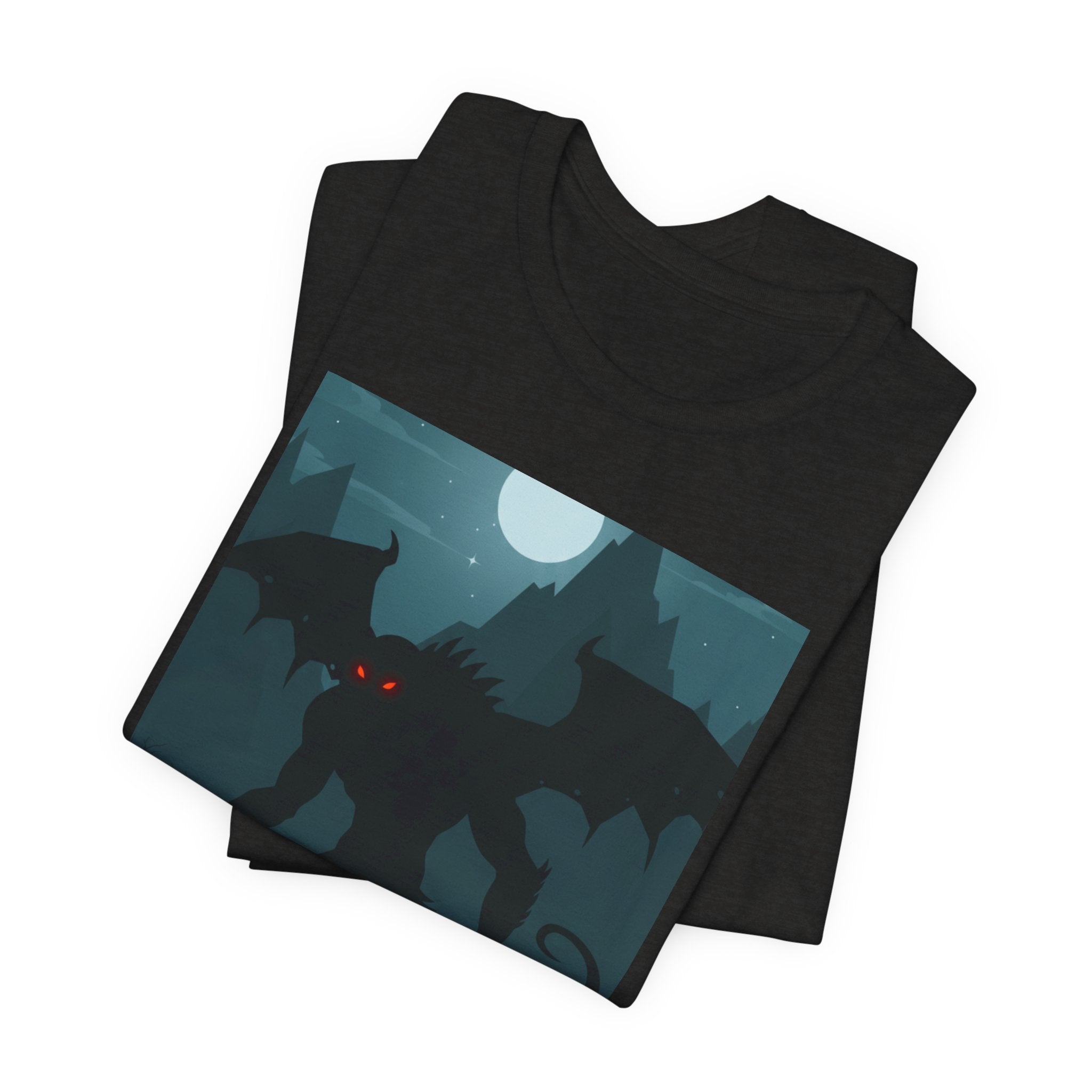 Cthulhu Nightscape T-Shirt — Lovecraftian Monster Tee with Glowing Red Eyes
