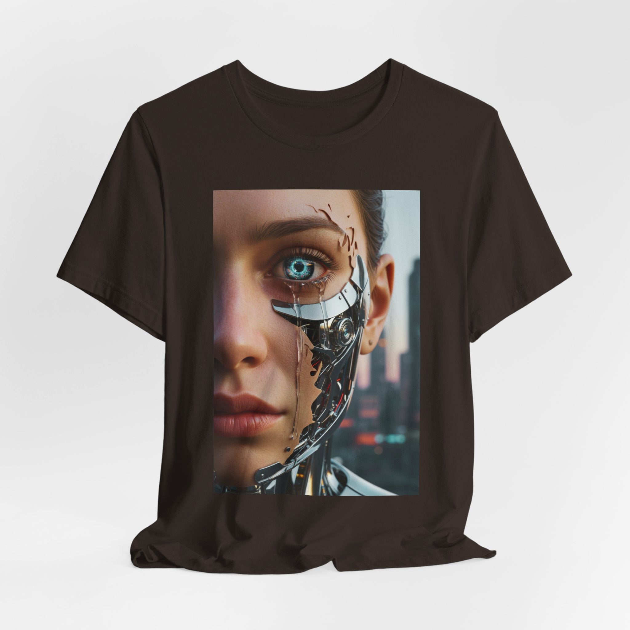 Cyborg Portrait T‑Shirt — Futuristic Android Face Graphic Tee