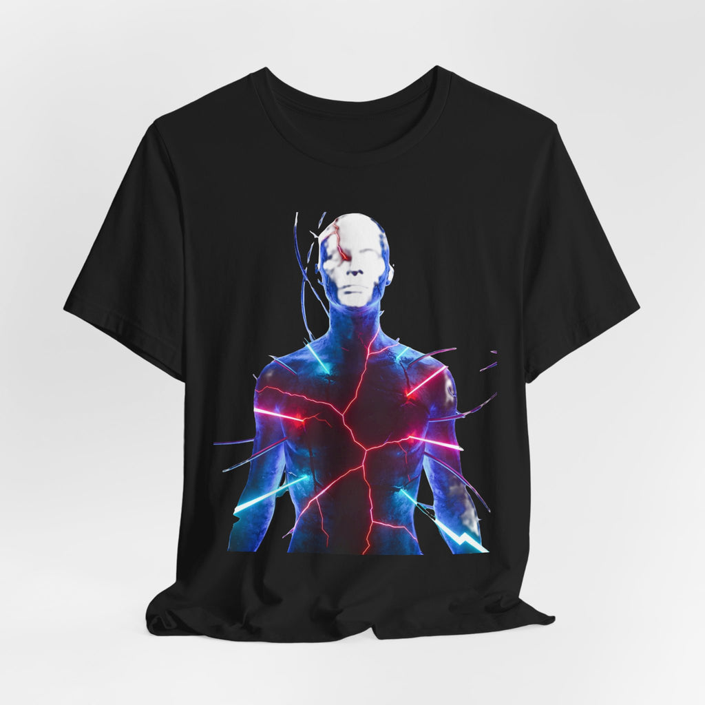 Electric Human Silhouette Tee — Neon Lightning Graphic T‑Shirt