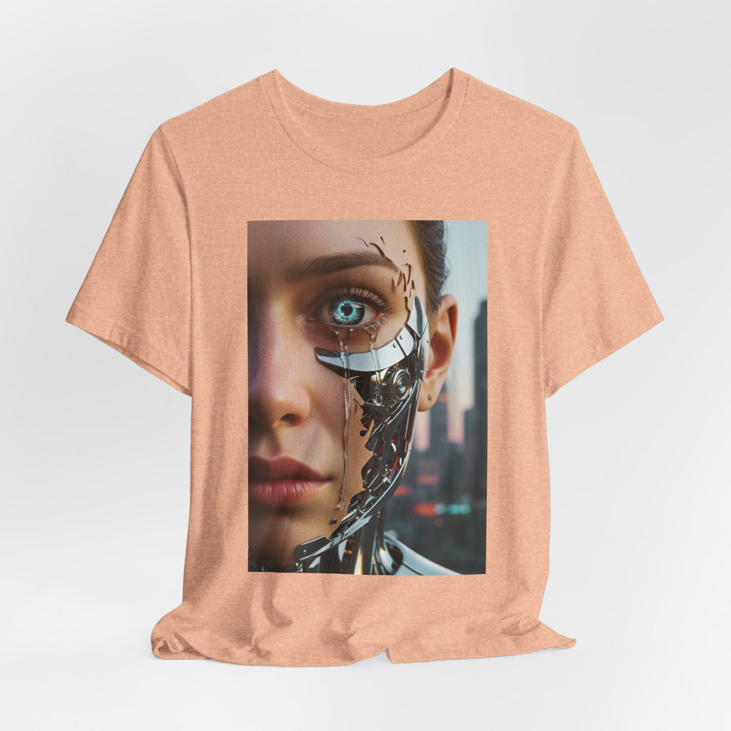 Cyborg Portrait T‑Shirt — Futuristic Android Face Graphic Tee