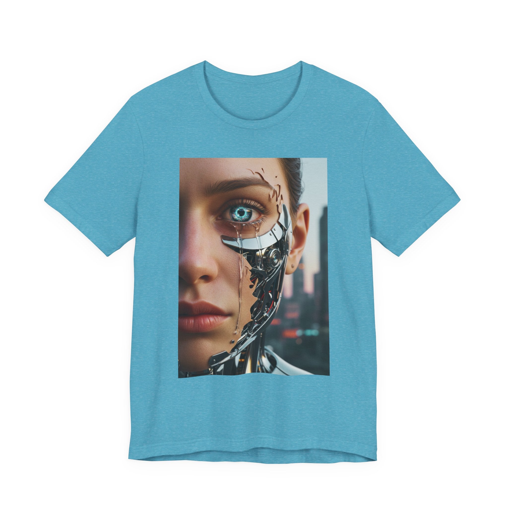 Cyborg Portrait T‑Shirt — Futuristic Android Face Graphic Tee