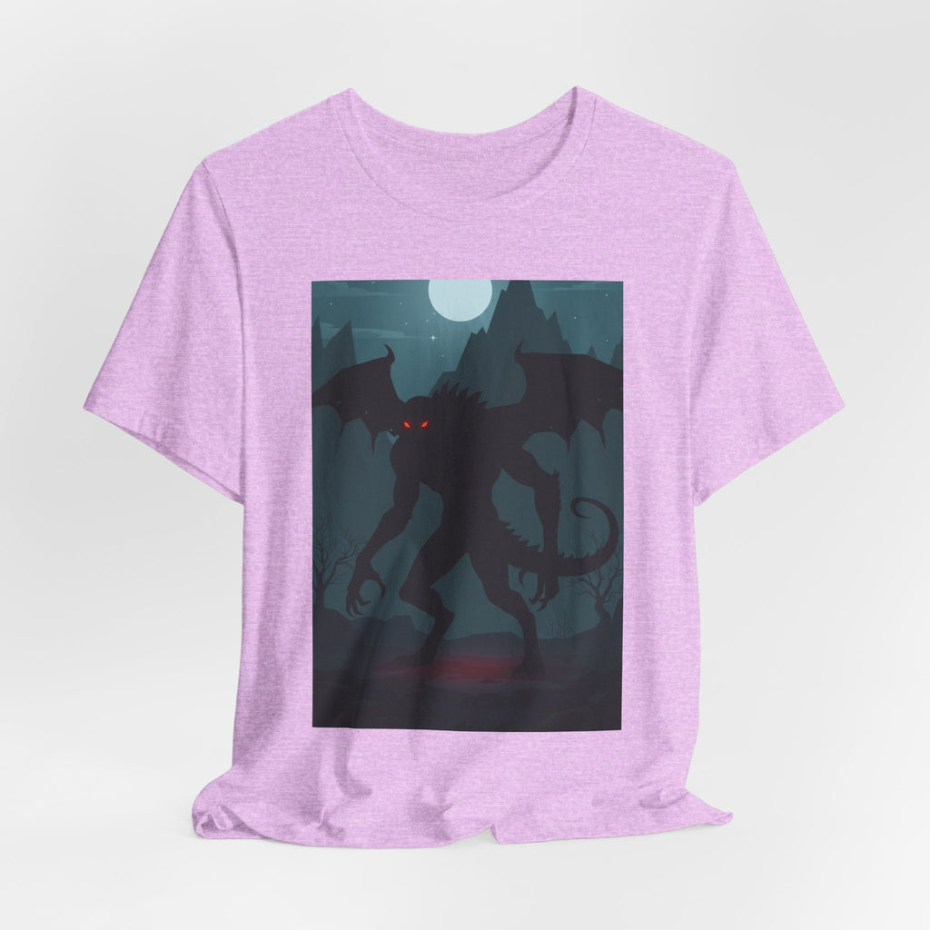 Cthulhu Nightscape T-Shirt — Lovecraftian Monster Tee with Glowing Red Eyes