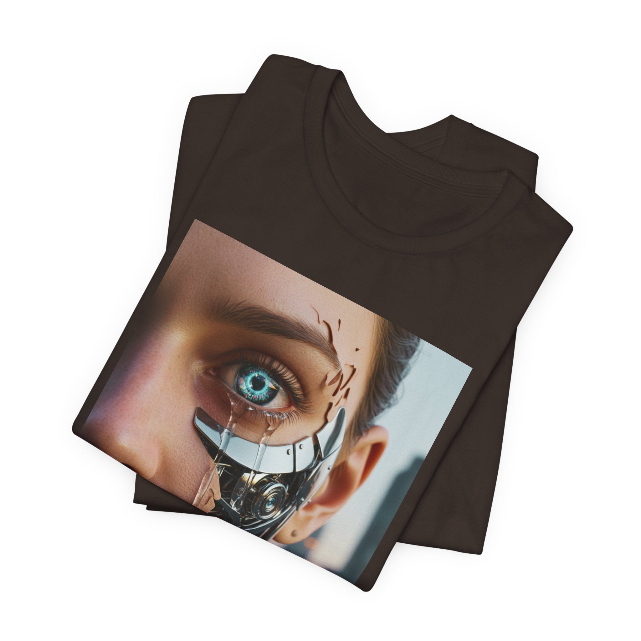 Cyborg Portrait T‑Shirt — Futuristic Android Face Graphic Tee