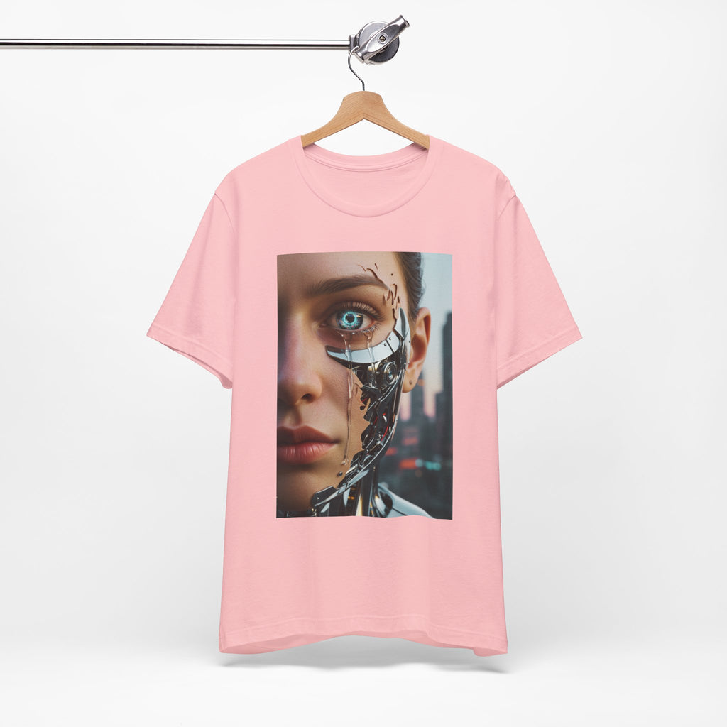 Cyborg Portrait T‑Shirt — Futuristic Android Face Graphic Tee