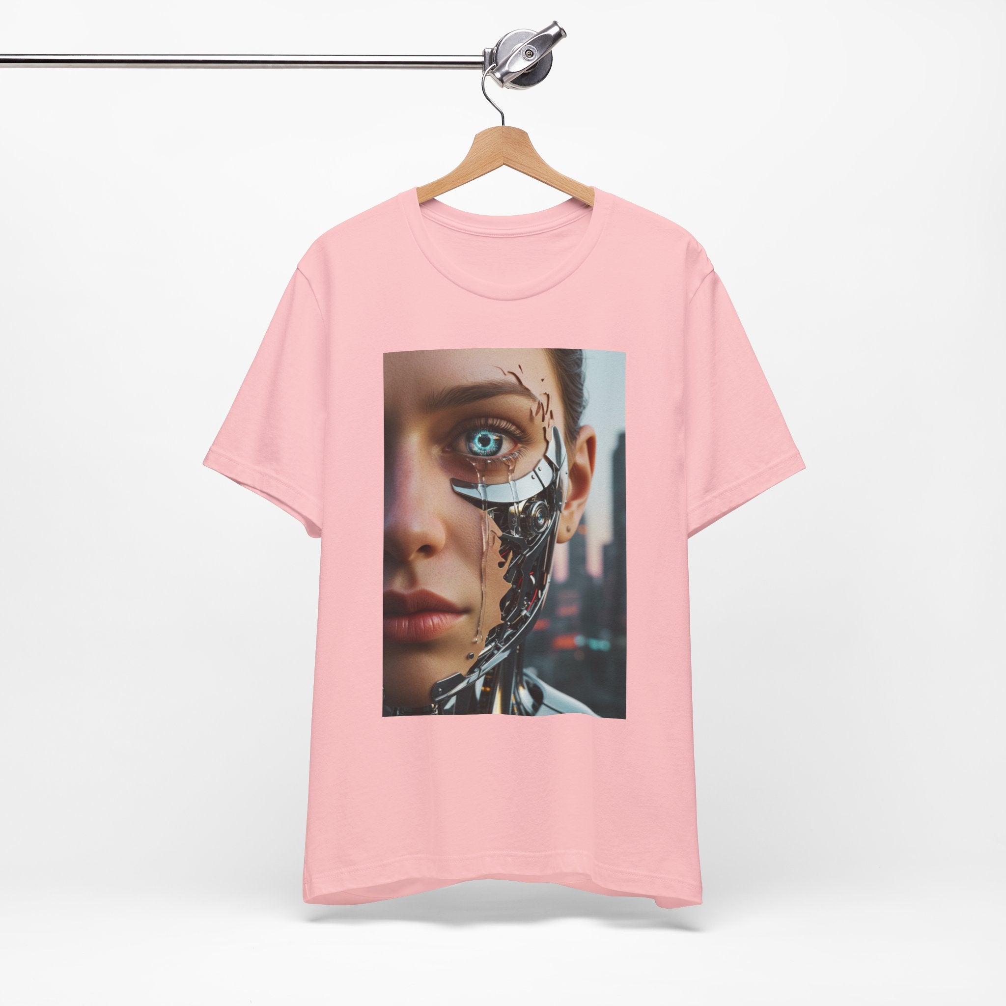 Cyborg Portrait T‑Shirt — Futuristic Android Face Graphic Tee