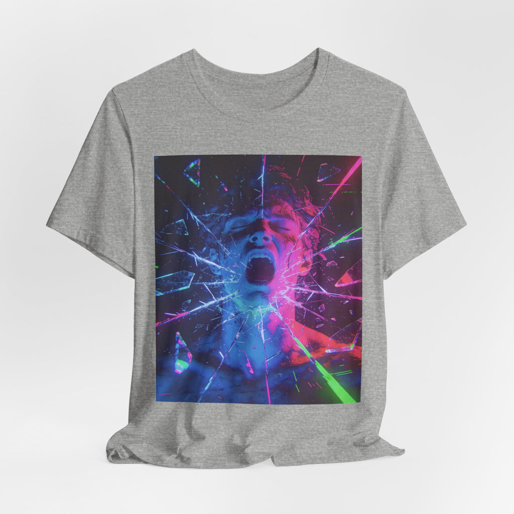 Psychedelic Shattered Portrait Tee – Neon Vaporwave Graphic T-Shirt