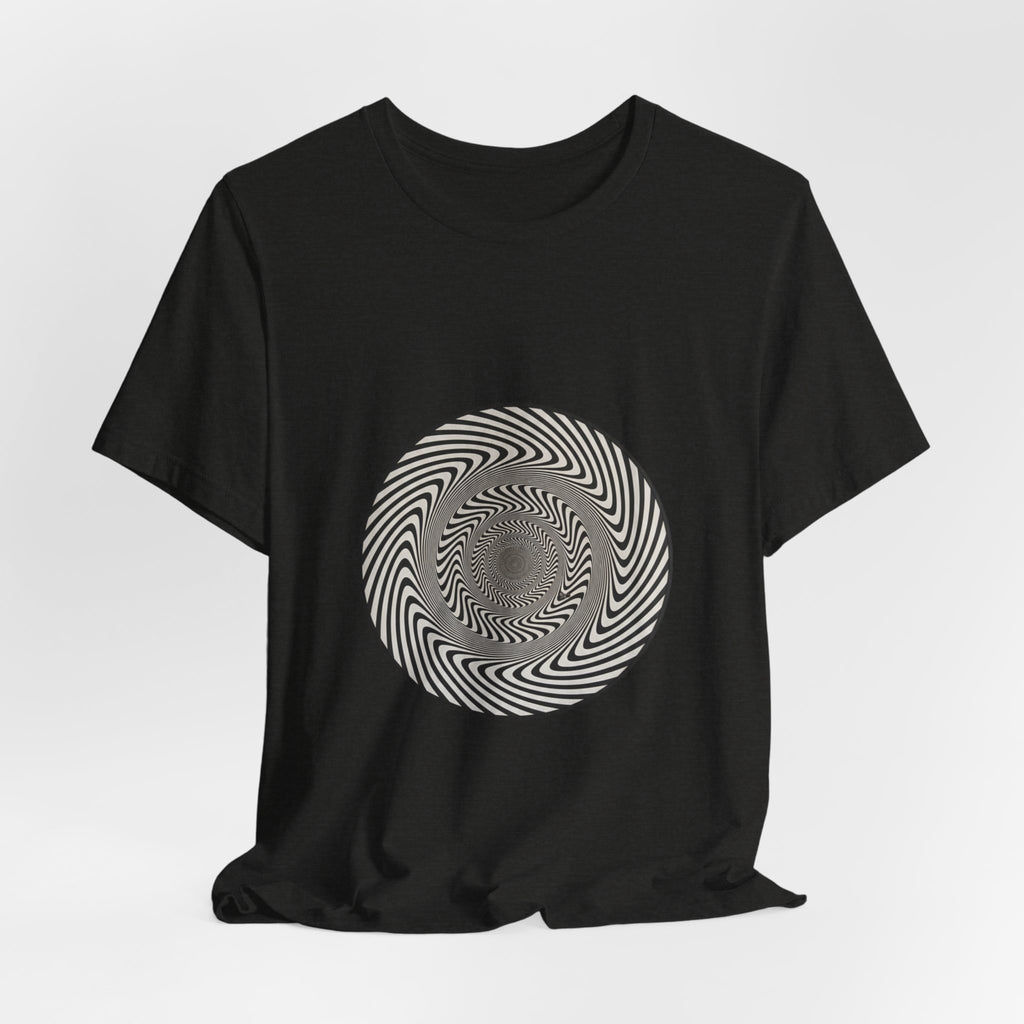 Optical Spiral Illusion Tee - Black Hypnotic Circle Graphic T-Shirt