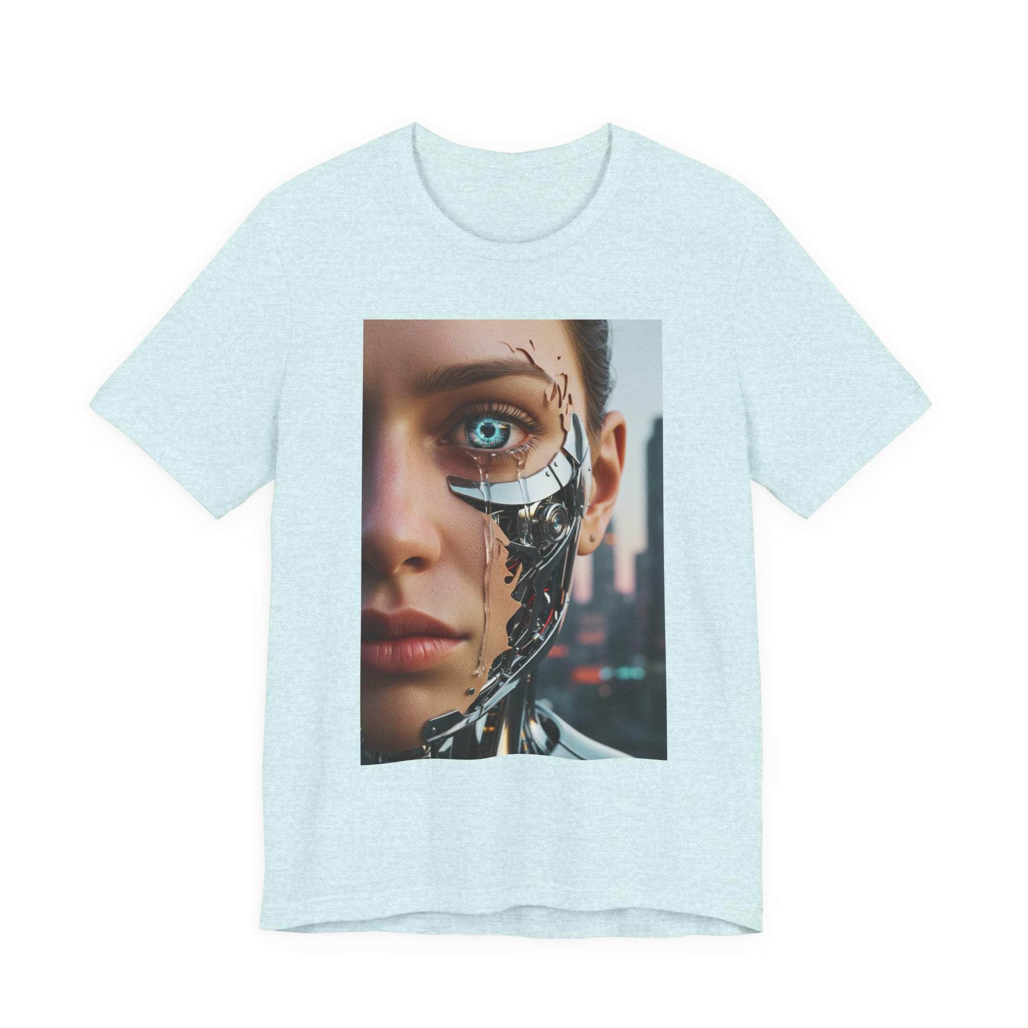 Cyborg Portrait T‑Shirt — Futuristic Android Face Graphic Tee