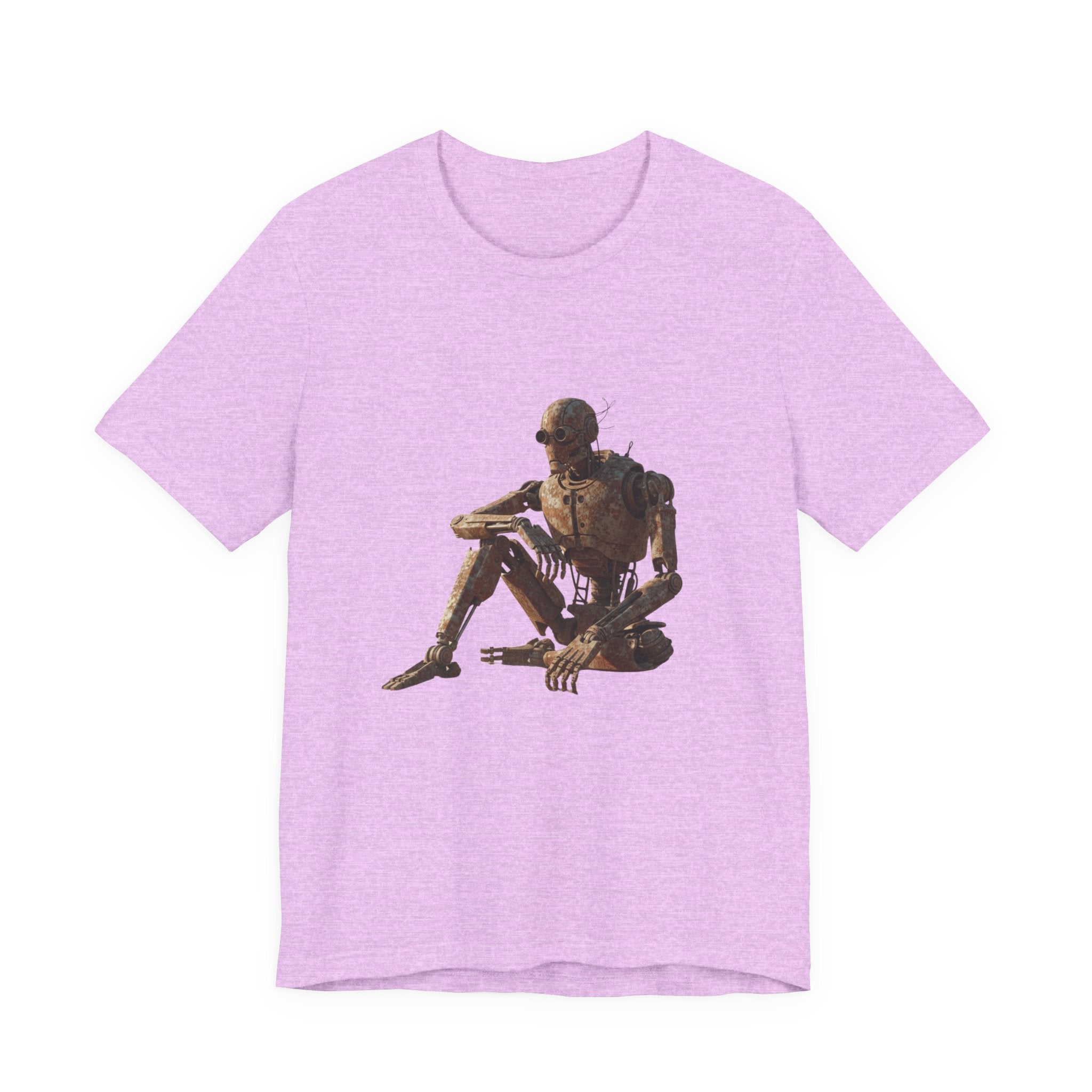 Rustic Robot Art Tee — Sitting Cyborg Graphic T-Shirt
