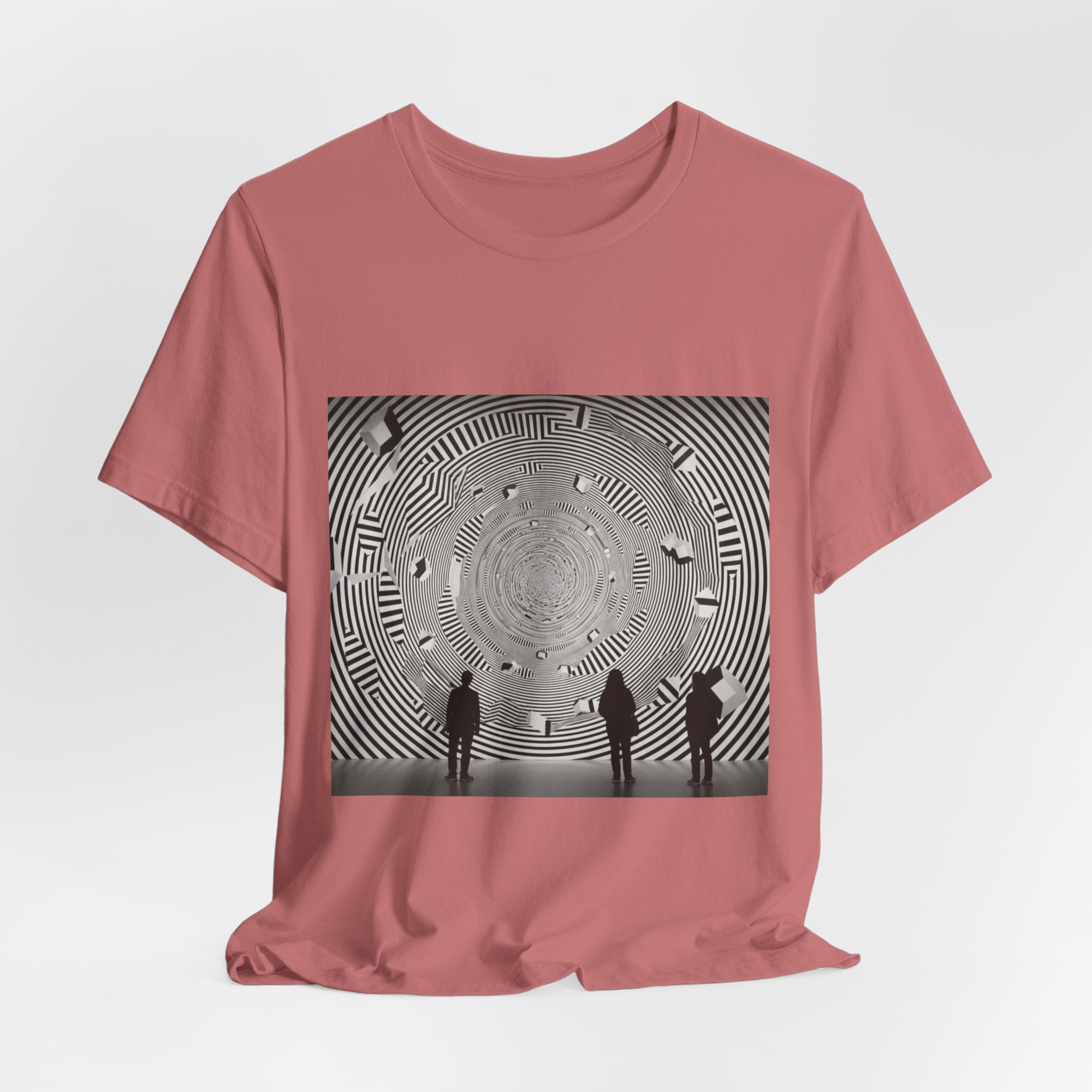 Optical Illusion Band Tee — Silhouette Crowd Spiral Concert Graphic T-Shirt