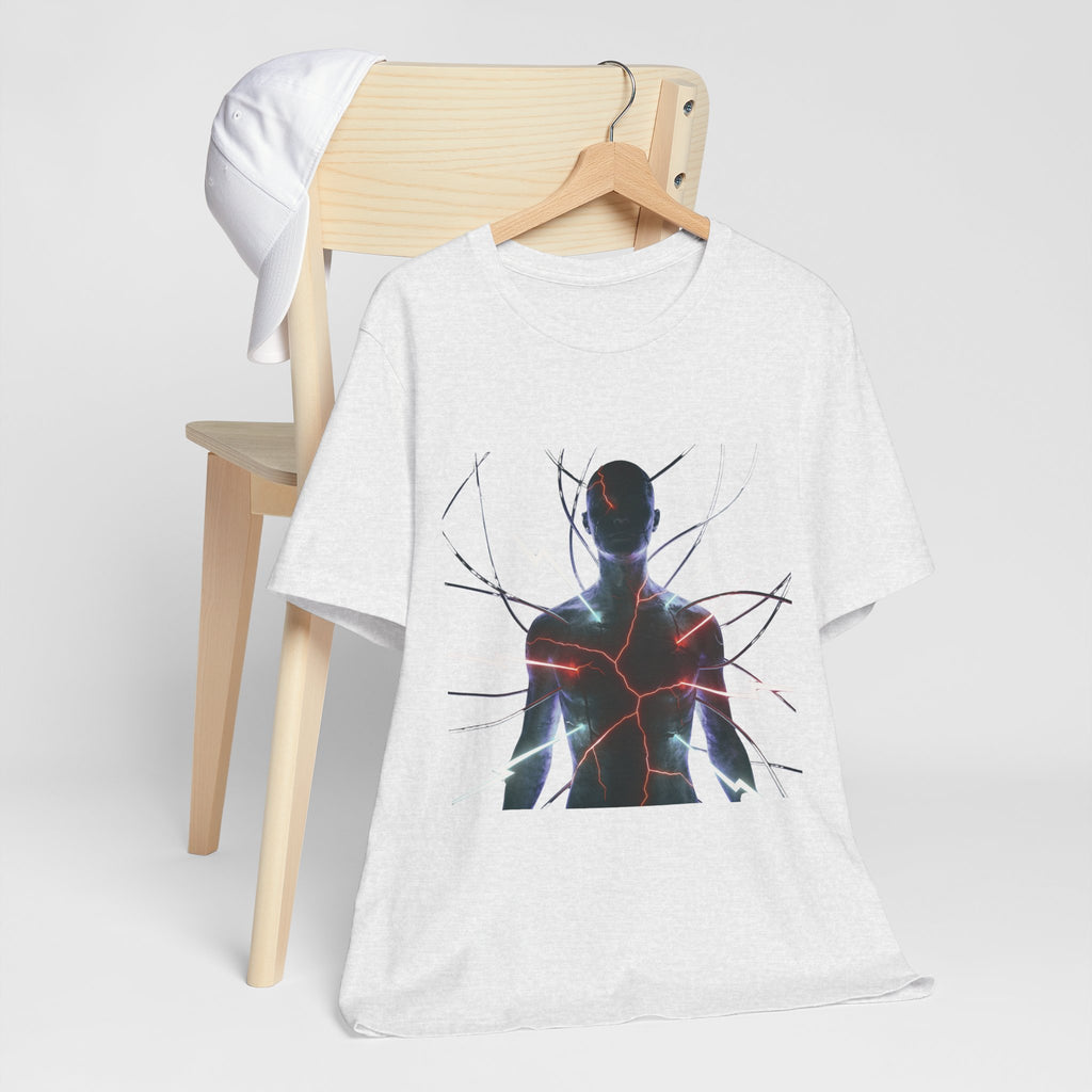 Abstract Electric Silhouette Tee — Futuristic Lightning Graphic T-Shirt