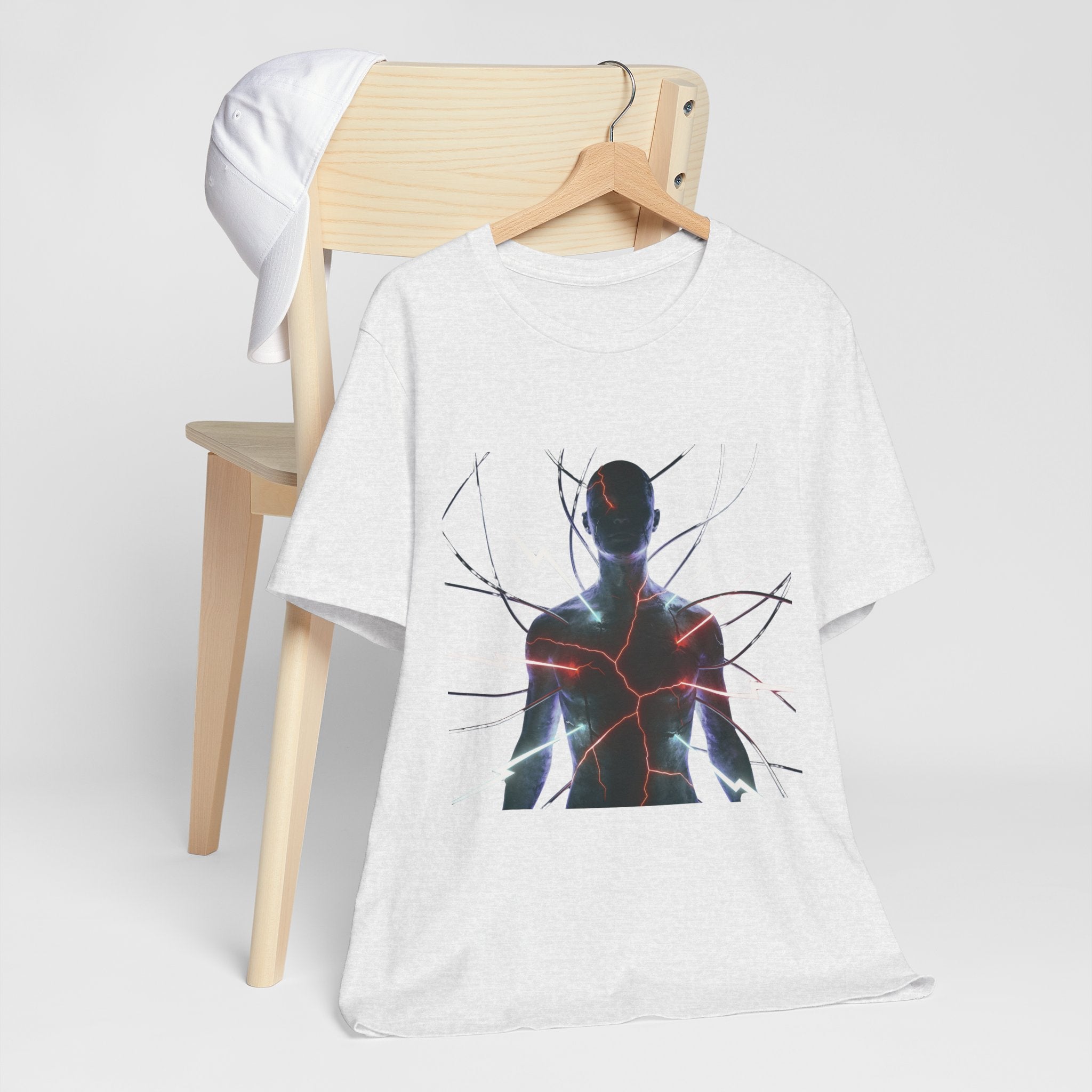 Abstract Electric Silhouette Tee — Futuristic Lightning Graphic T-Shirt