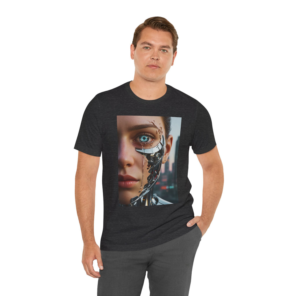 Cyborg Portrait T‑Shirt — Futuristic Android Face Graphic Tee