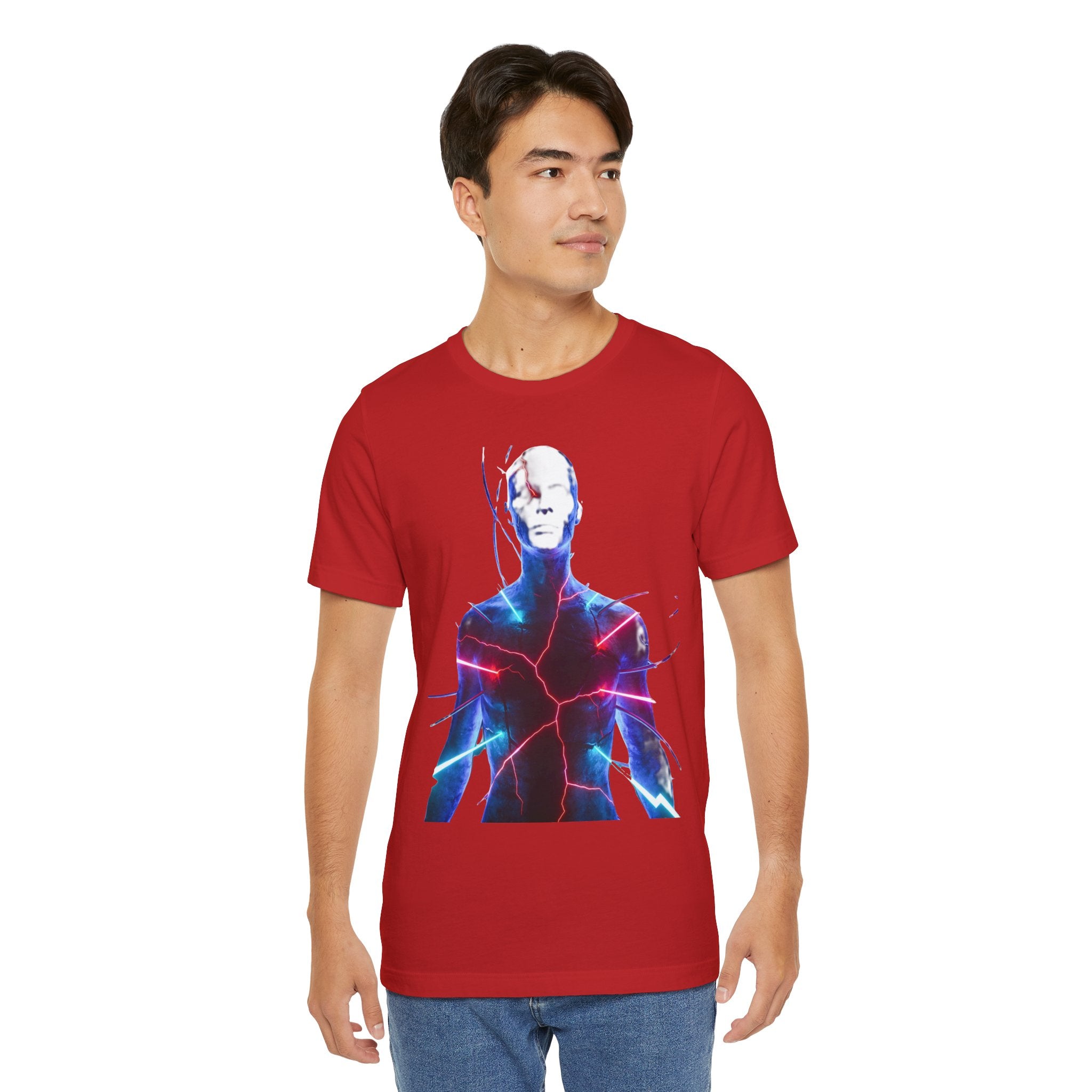 Electric Human Silhouette Tee — Neon Lightning Graphic T‑Shirt