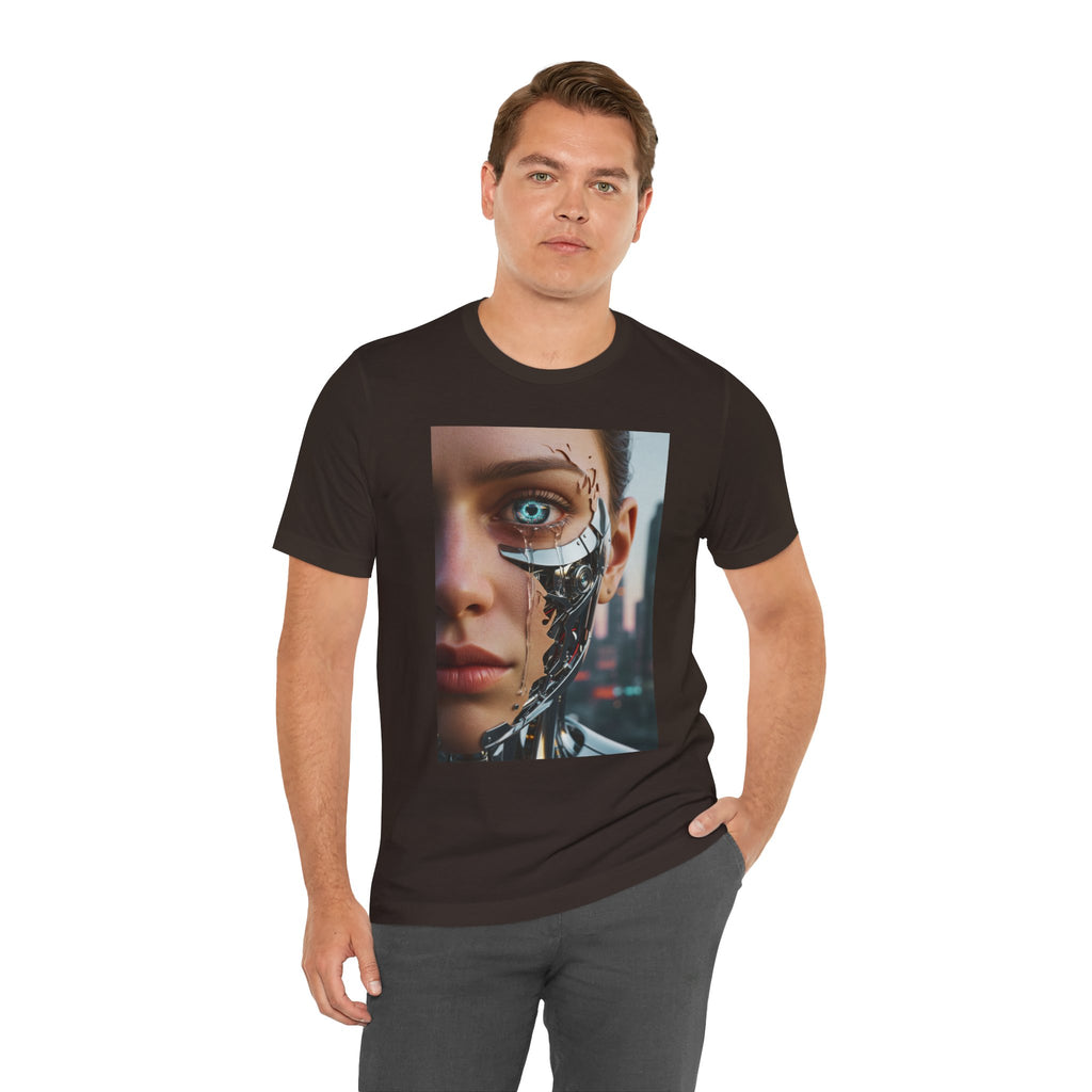 Cyborg Portrait T‑Shirt — Futuristic Android Face Graphic Tee