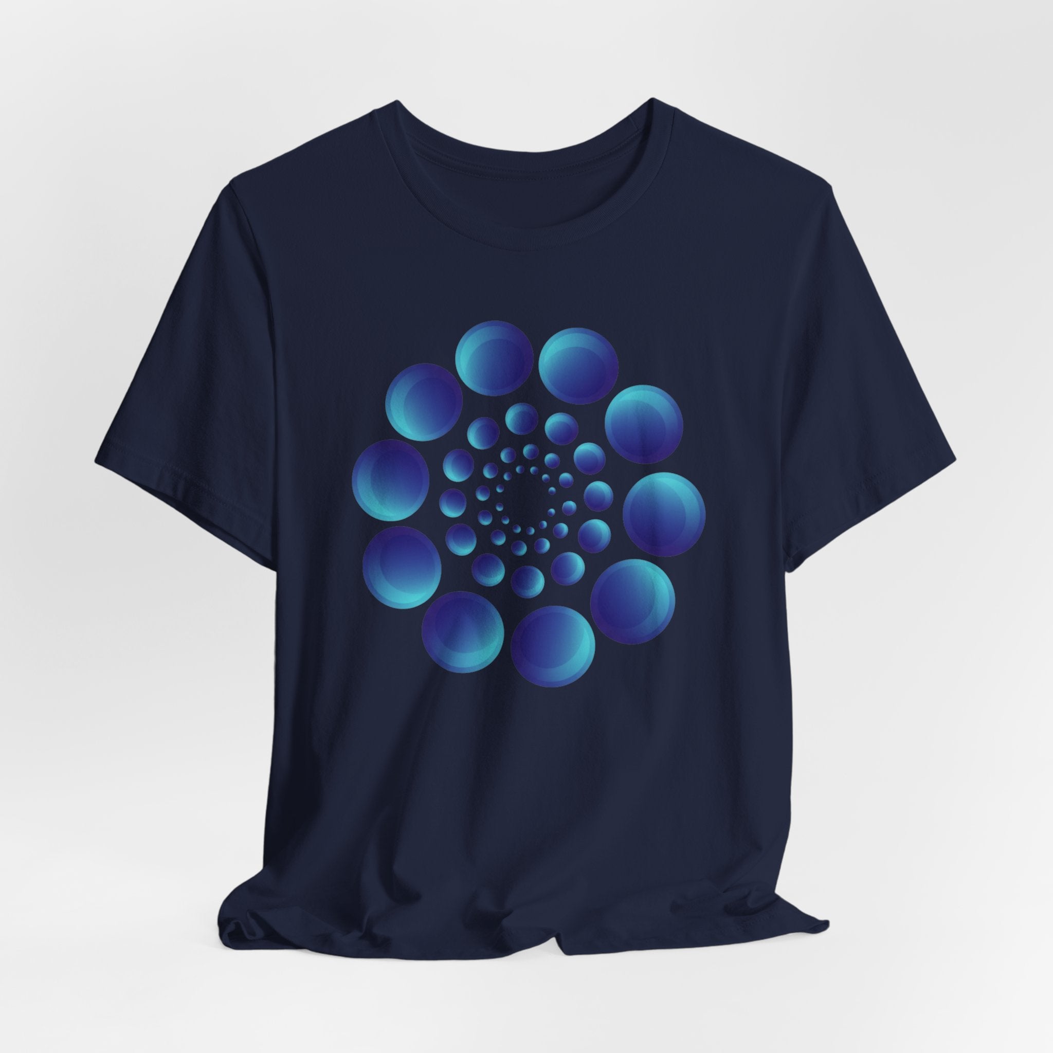 Spiral Blue Dot Tee — Geometric Optical Design T-Shirt