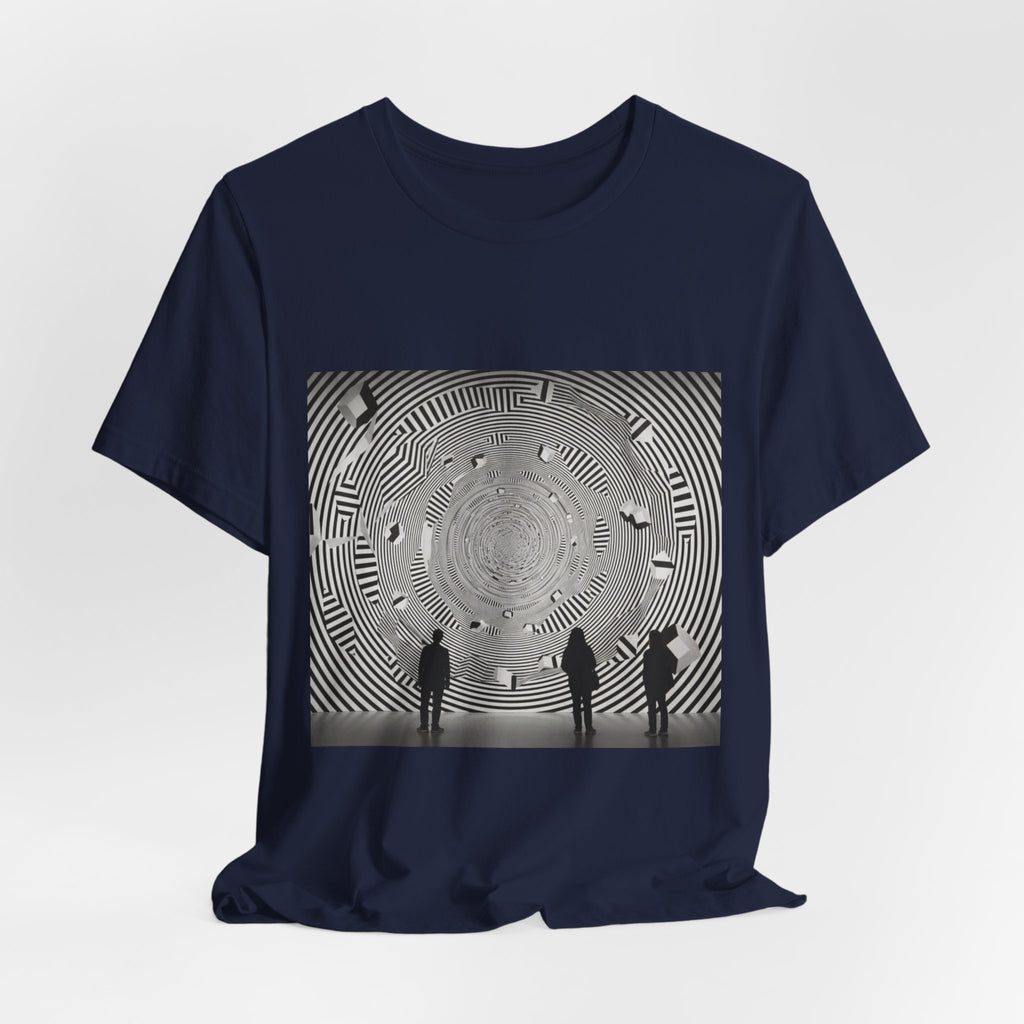 Optical Illusion Band Tee — Silhouette Crowd Spiral Concert Graphic T-Shirt