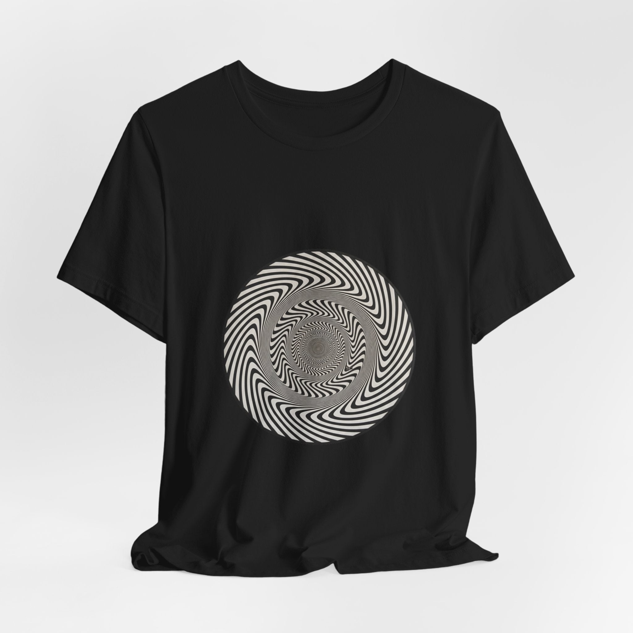 Optical Spiral Illusion Tee - Black Hypnotic Circle Graphic T-Shirt
