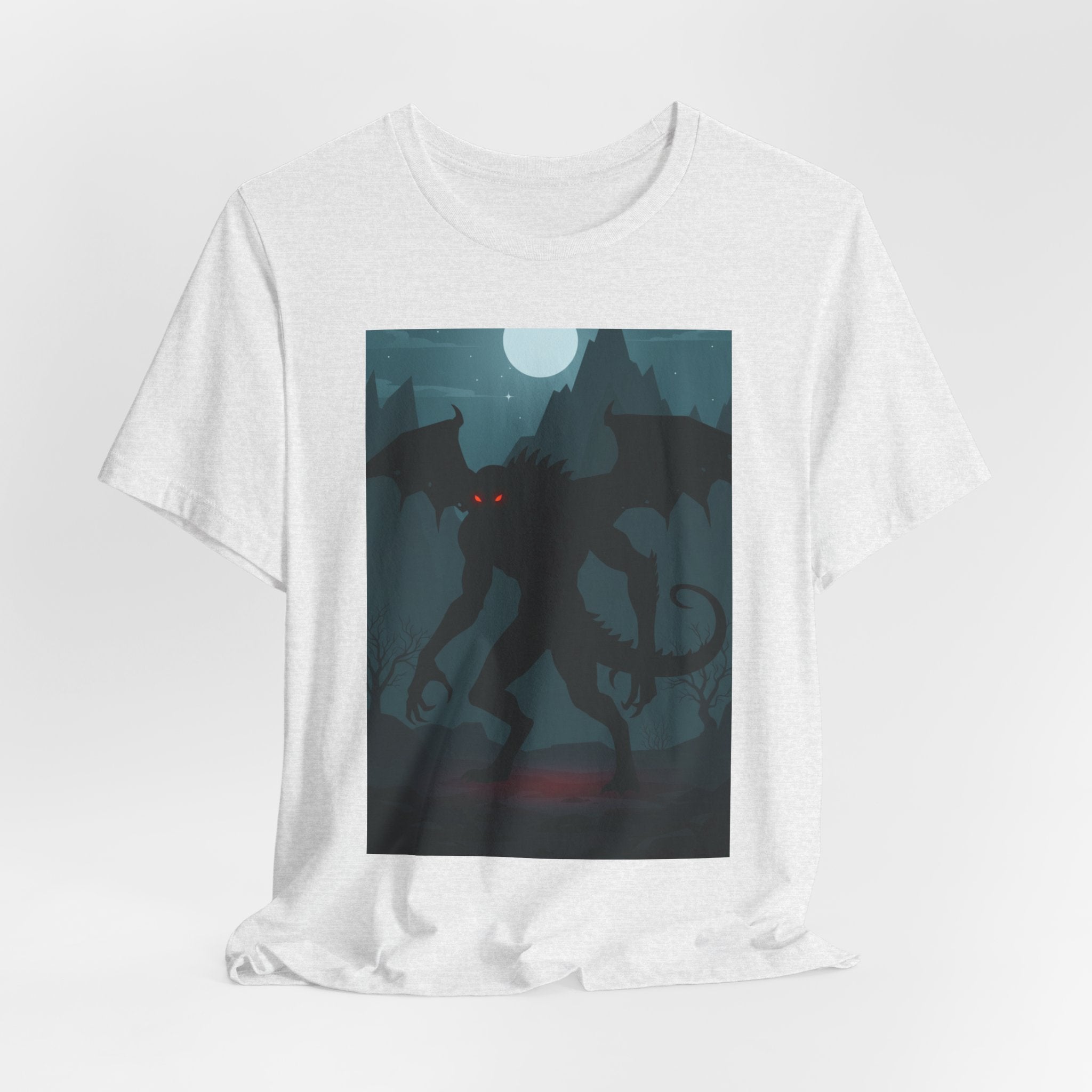 Cthulhu Nightscape T-Shirt — Lovecraftian Monster Tee with Glowing Red Eyes
