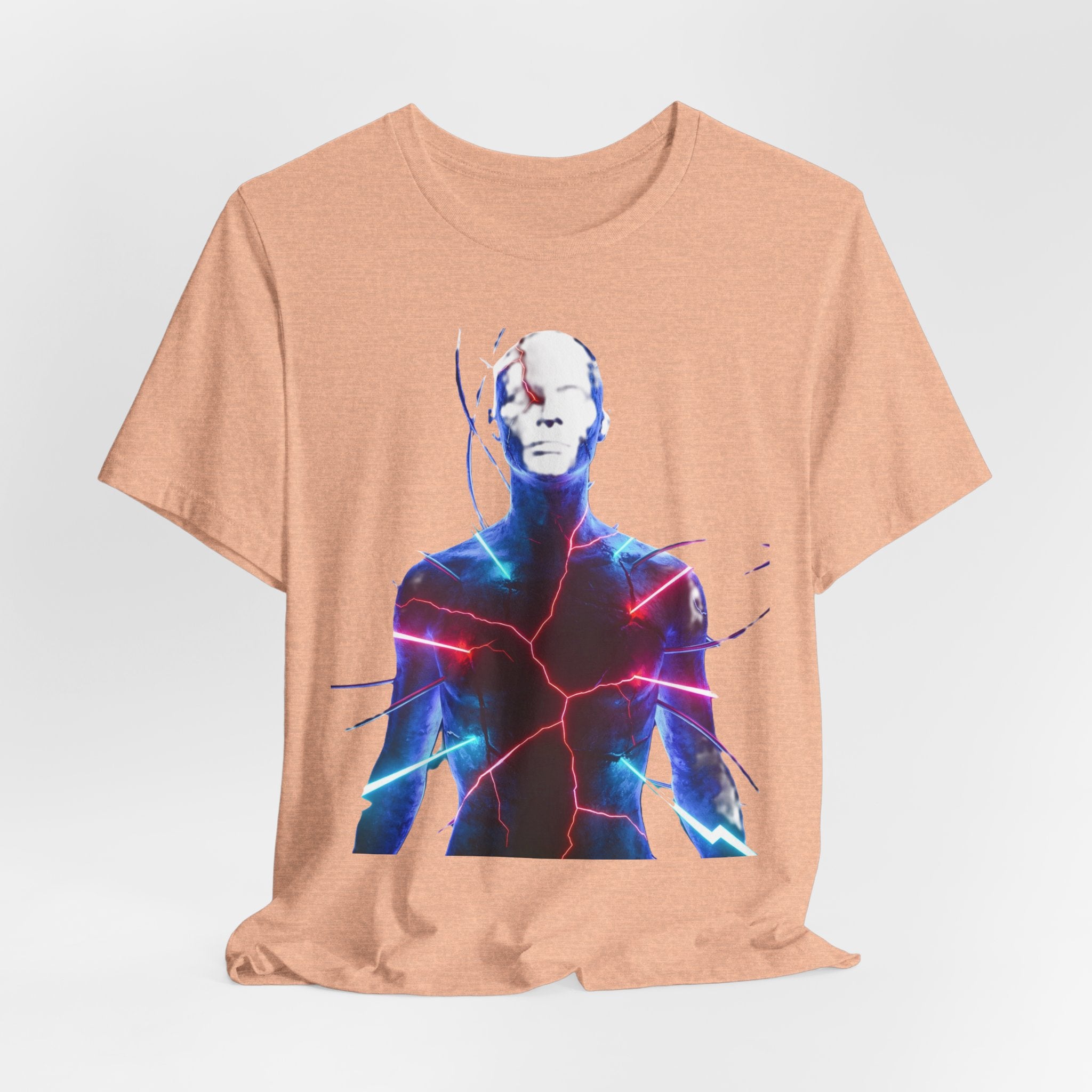 Electric Human Silhouette Tee — Neon Lightning Graphic T‑Shirt
