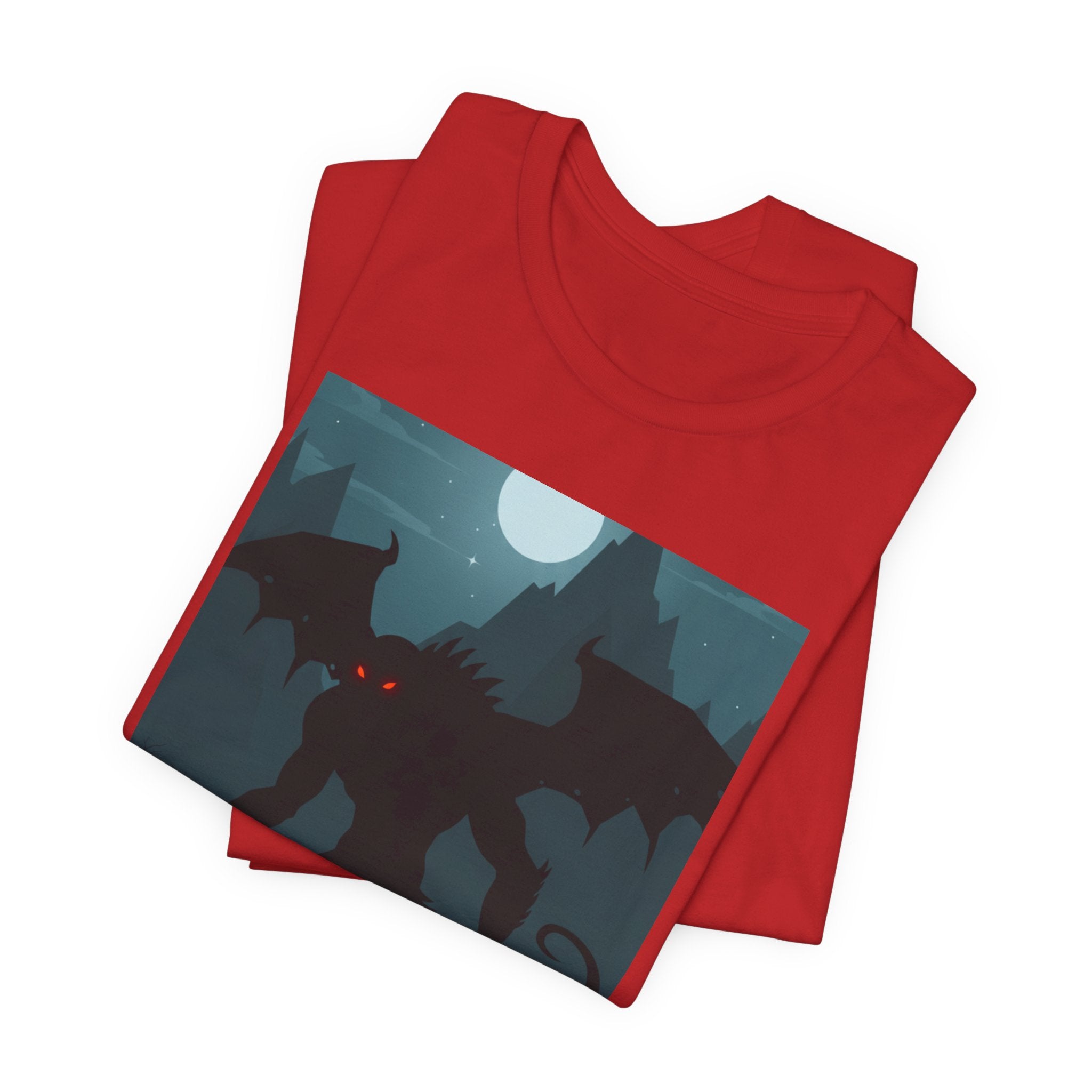 Cthulhu Nightscape T-Shirt — Lovecraftian Monster Tee with Glowing Red Eyes