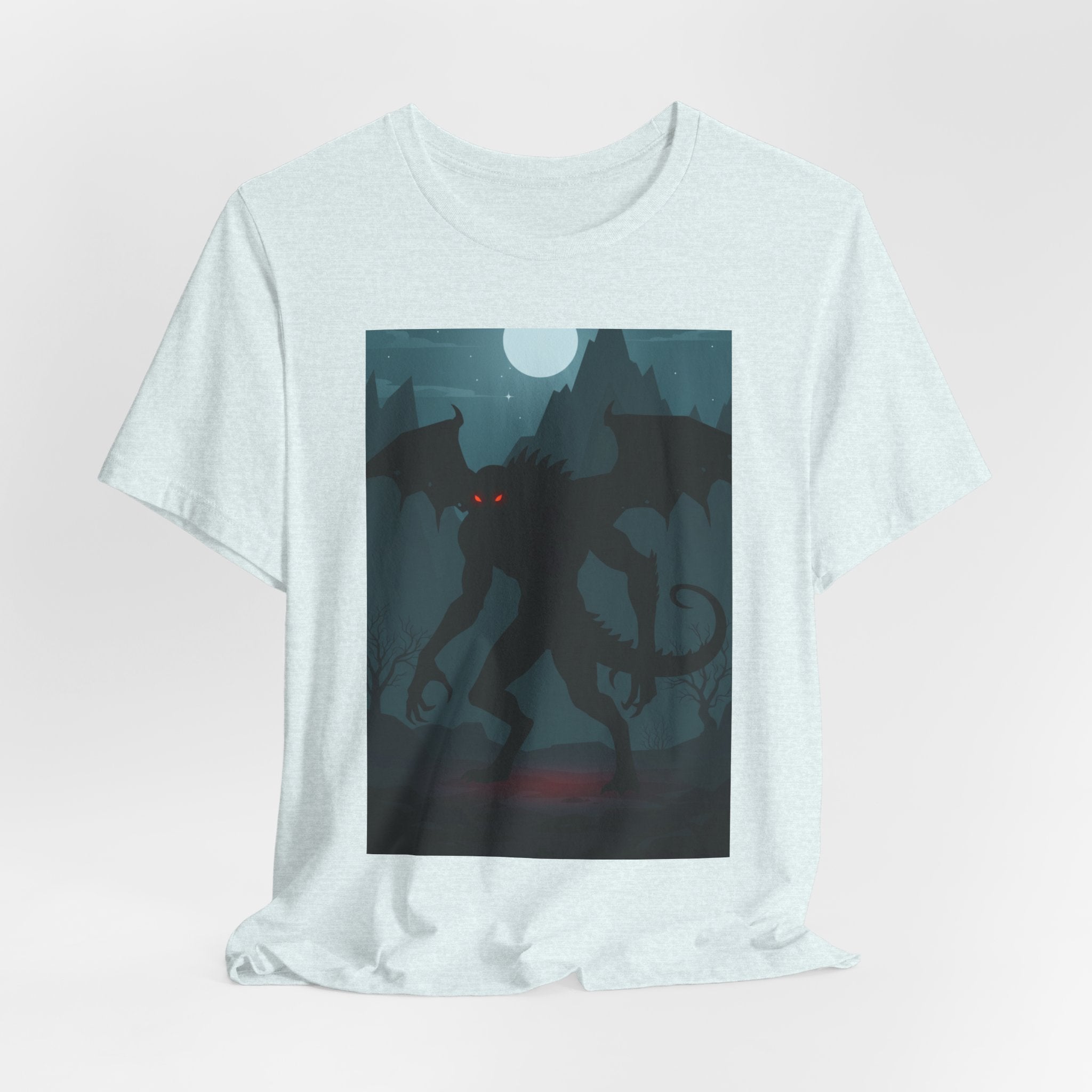 Cthulhu Nightscape T-Shirt — Lovecraftian Monster Tee with Glowing Red Eyes