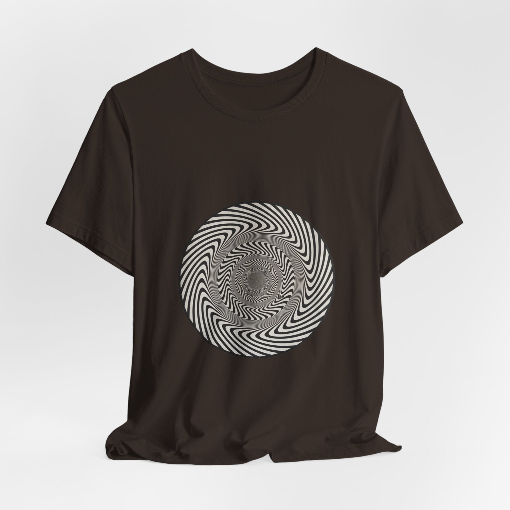 Optical Spiral Illusion Tee - Black Hypnotic Circle Graphic T-Shirt