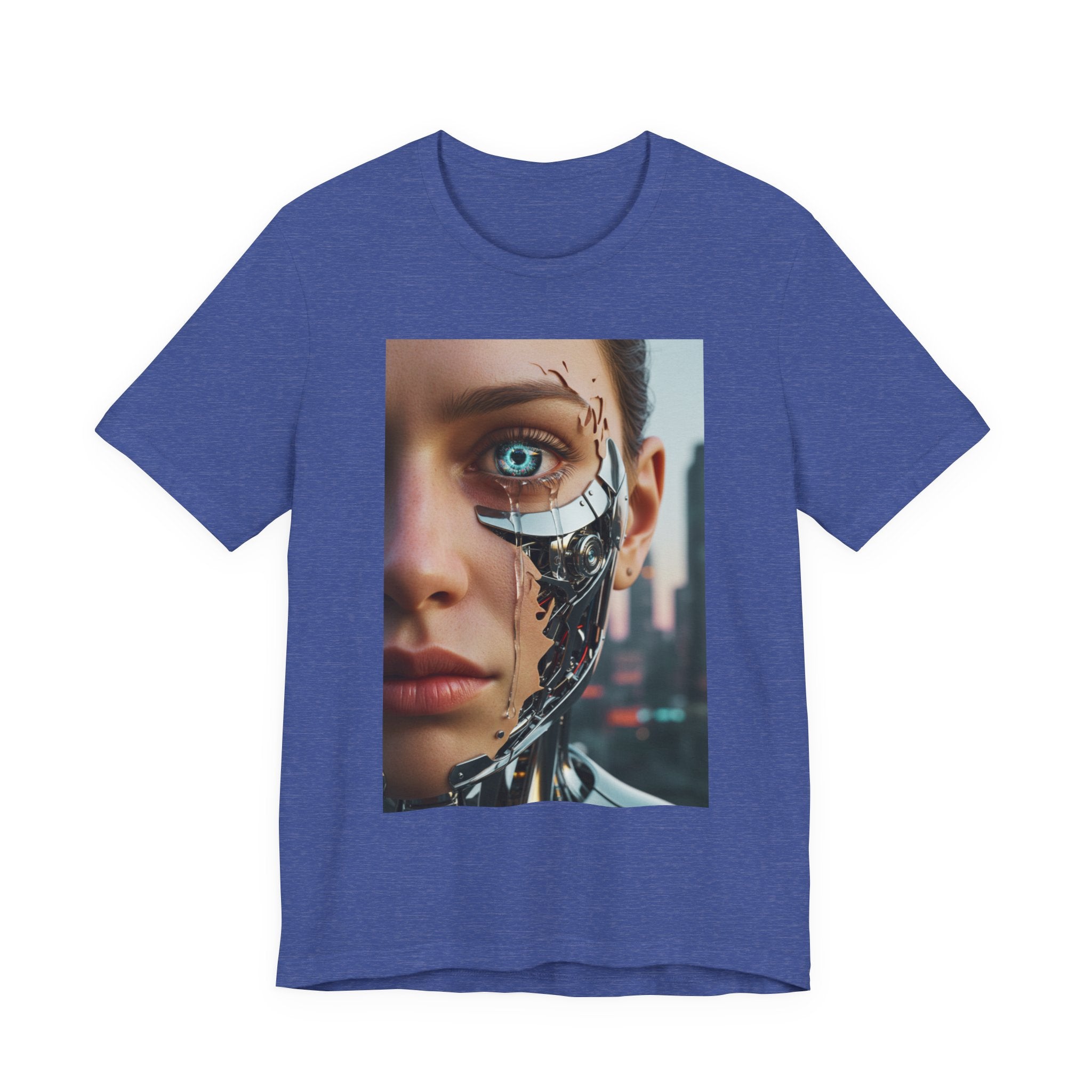 Cyborg Portrait T‑Shirt — Futuristic Android Face Graphic Tee