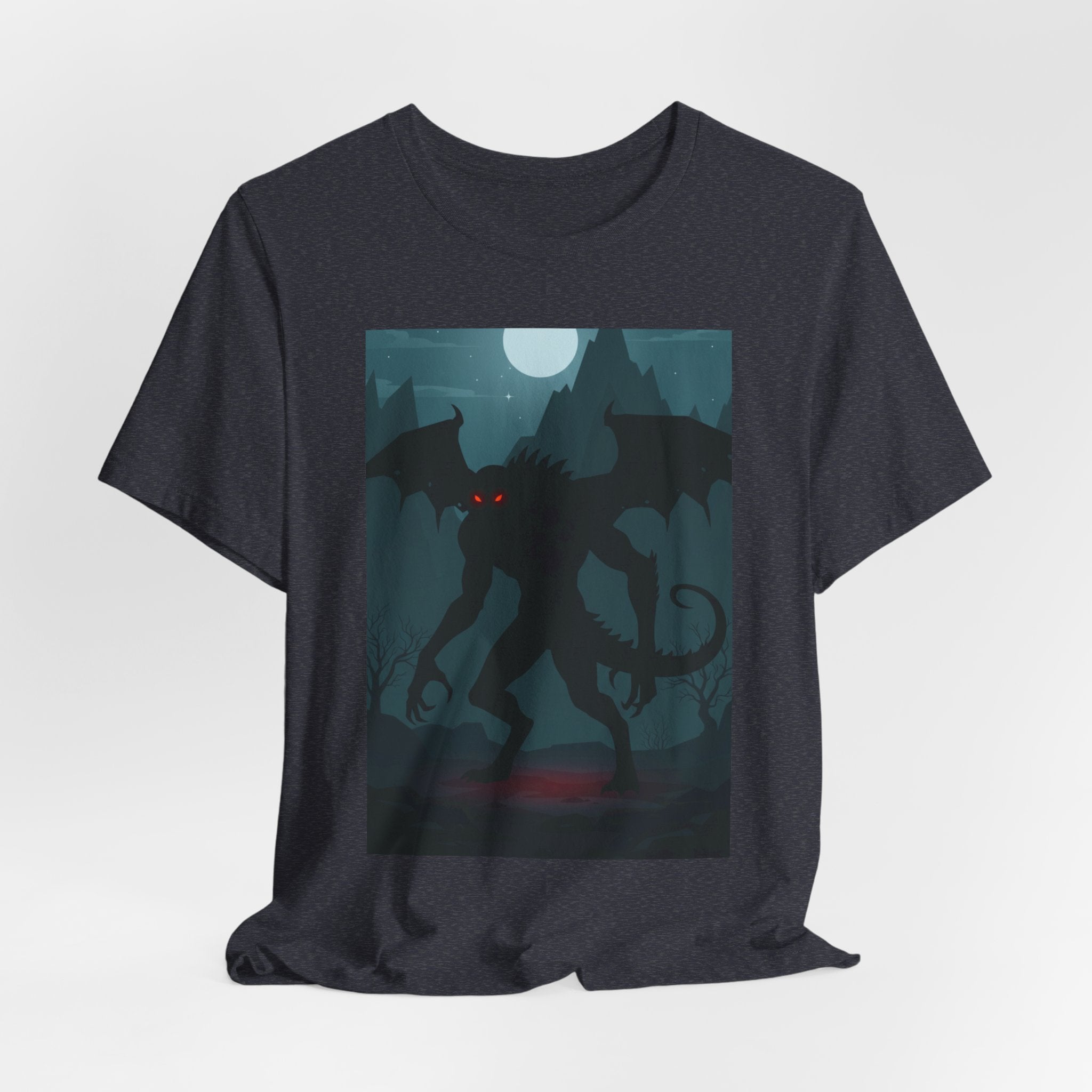 Cthulhu Nightscape T-Shirt — Lovecraftian Monster Tee with Glowing Red Eyes