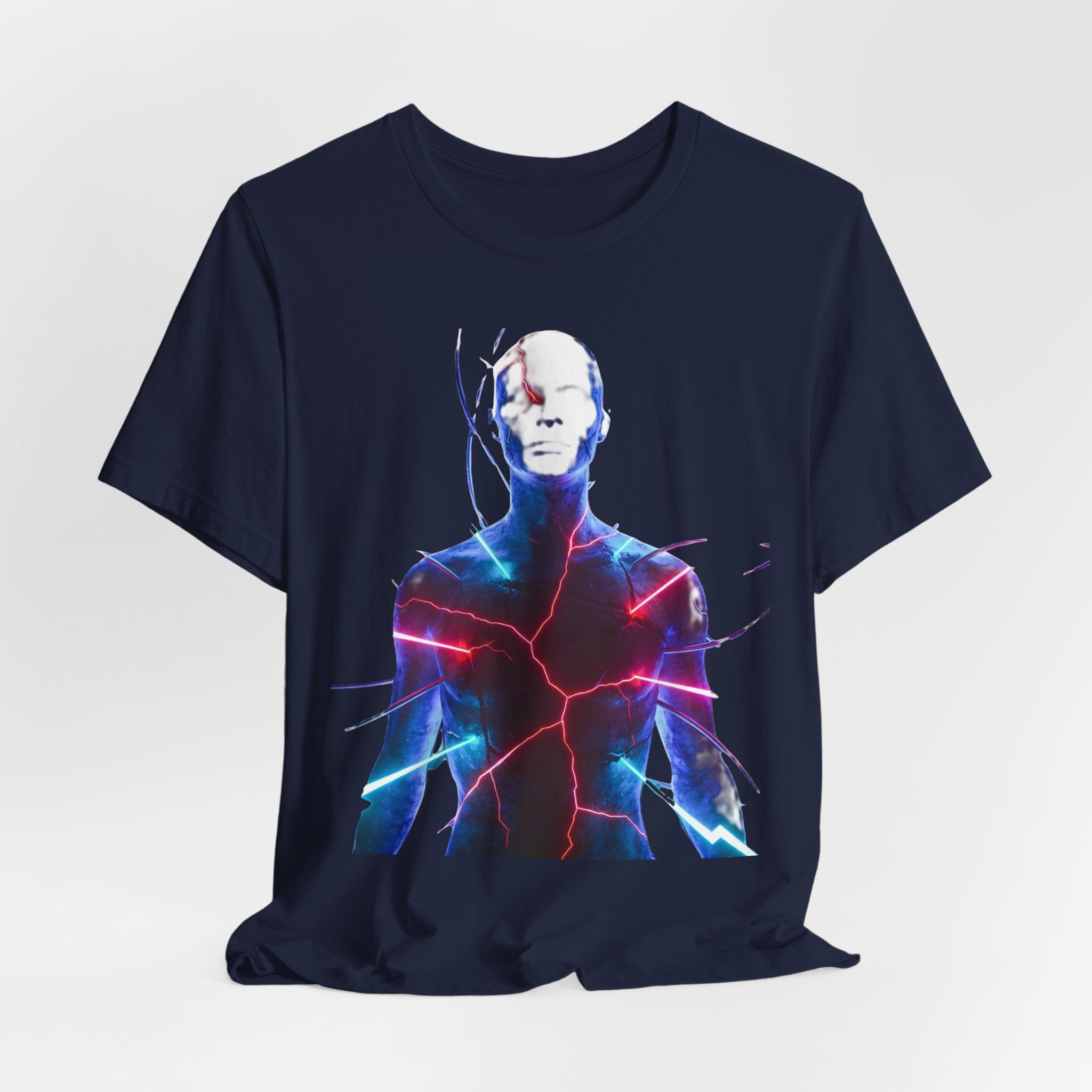 Electric Human Silhouette Tee — Neon Lightning Graphic T‑Shirt